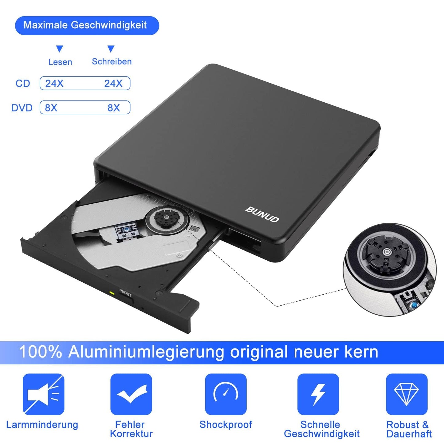 External CD DVD Drive, USB 3.0 & Type-C CD/DVD +/-RW ROM Burner Writer Rewriter with SD/TF & USB Ports, Optical Disc Drive DVD Player for Laptop PC Winodws 11/10 Mac MacBook Pro Air Apple iMac