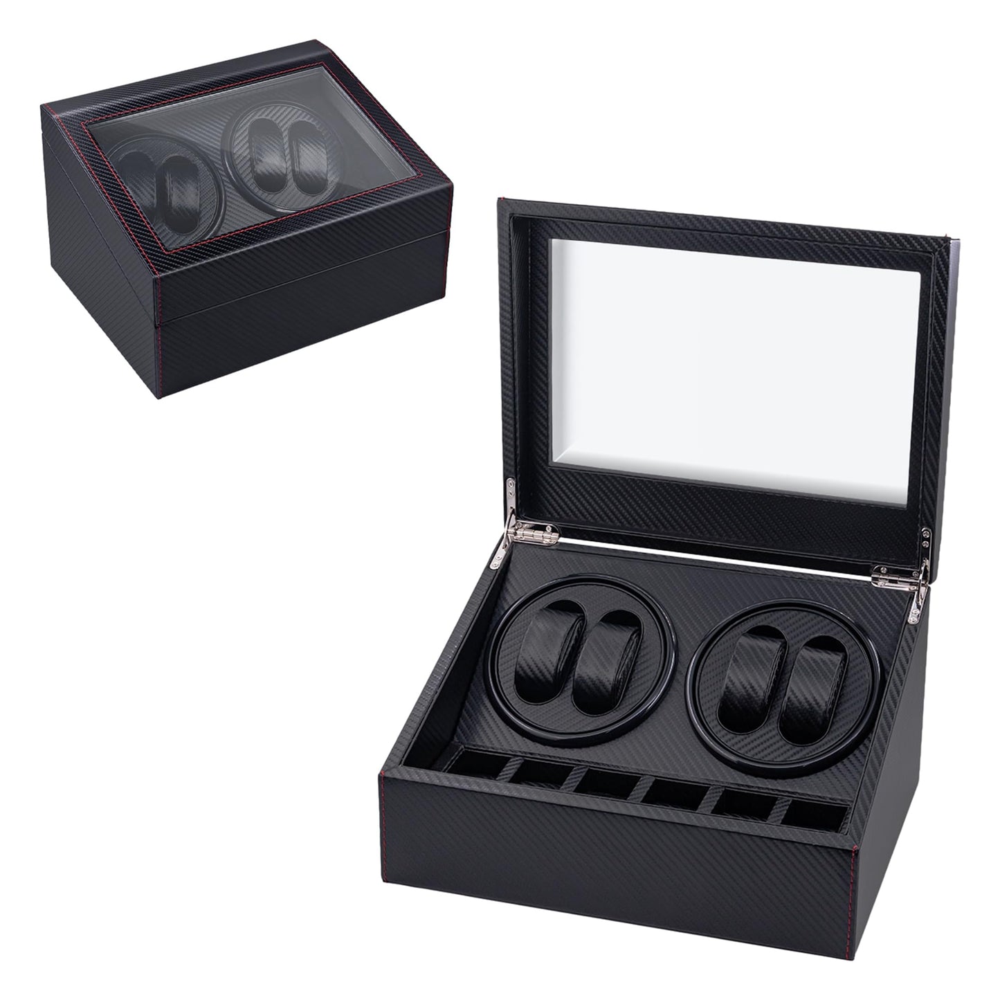 Mcbazel Automatic Watch Winder Box for 4 Watches,4 Watch Winder Box with 4 Watch Winder & 6 Extra Storage Space,Carbon Fiber Leather Watch Winder Storage Display Box with Quiet Running Motor