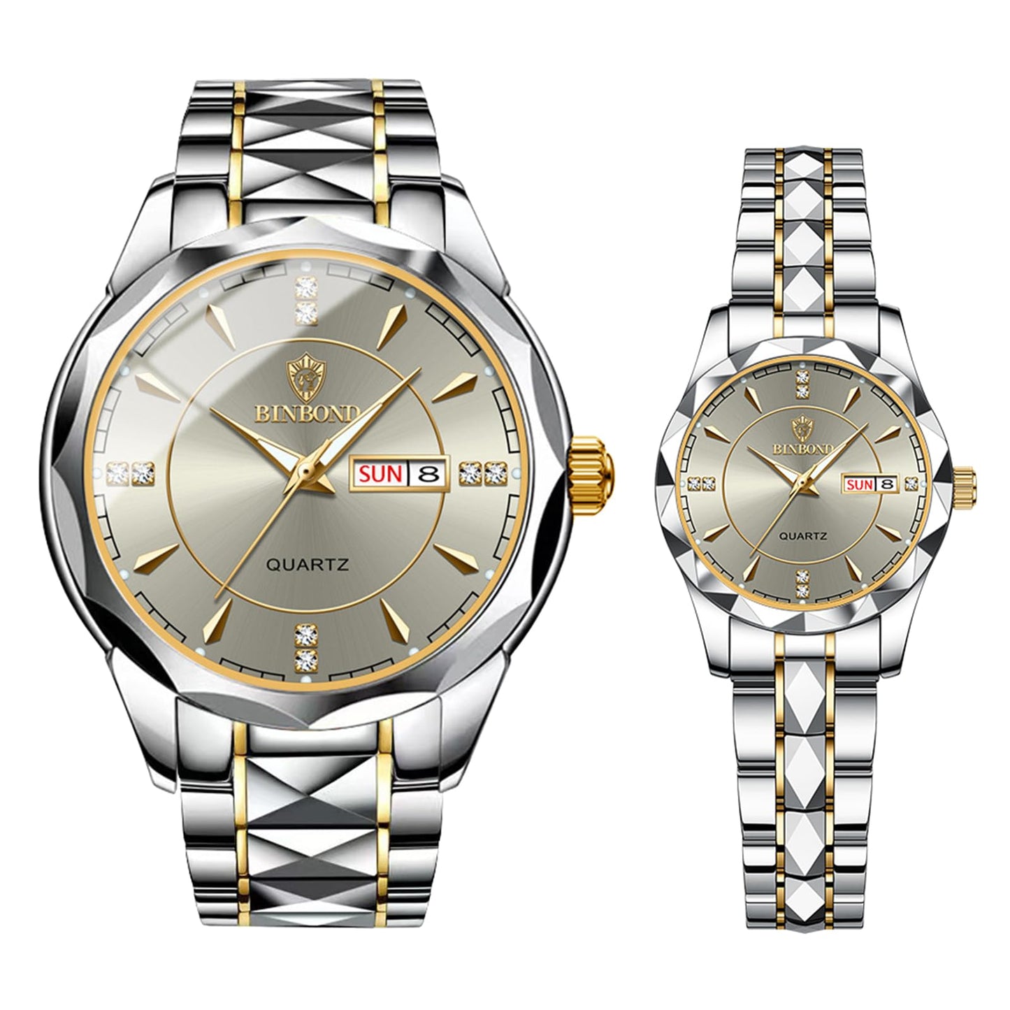 JewelryWe Business Analog Quartz Watches: Men Women Dress Waterproof Luminous Date Calendar Dial Stainless Steel Luxury Multifunctional Couple Wrist Watch