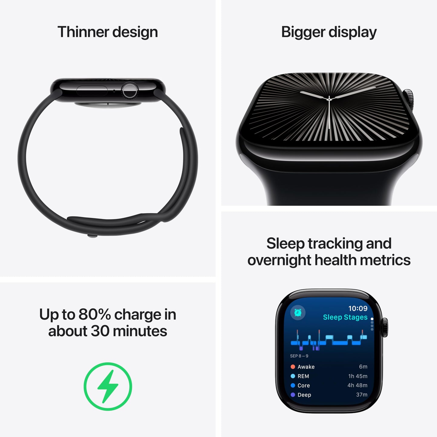 Apple Watch Series 10 GPS 42 mm Smartwatch with Silver Aluminium Case with Blue Cloud Sport Loop - One Size. Fitness Tracker, ECG App, Always-On Retina Display, Carbon Neutral