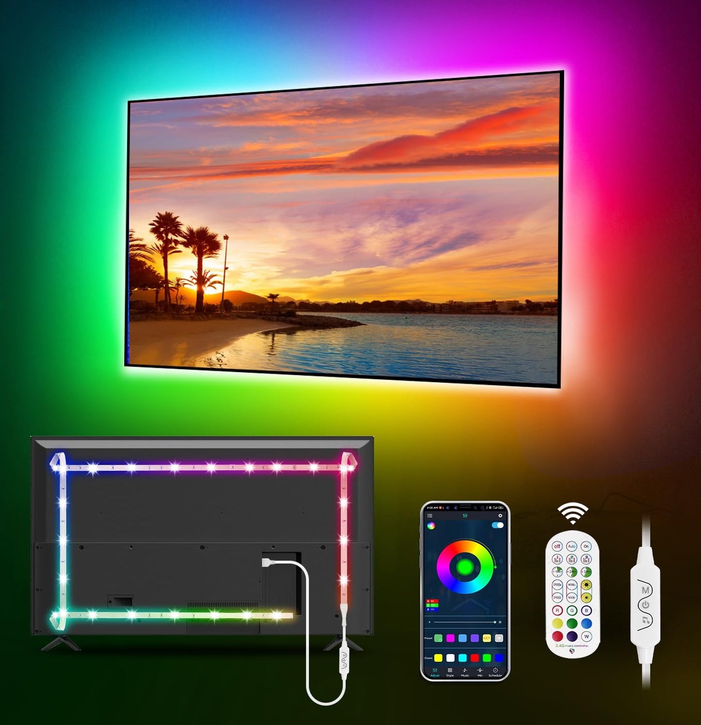 MATICOD LED Lights for TV, 3M TV Lights for 32-43in Tvs, Music Sync Color Changing RGB TV Backlight with Remote APP Control USB Led Strip Lights for Christmas Gaming Room Decoration