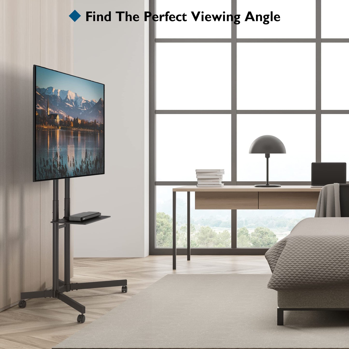 BONTEC Mobile TV Stand on Wheels for 32-85 inch LCD LED OLED Flat Curved TVs, Height adjustable Shelf Trolley Floor Stand Holds up to 60kg, TV Stand with Tray Max VESA 600x400mm