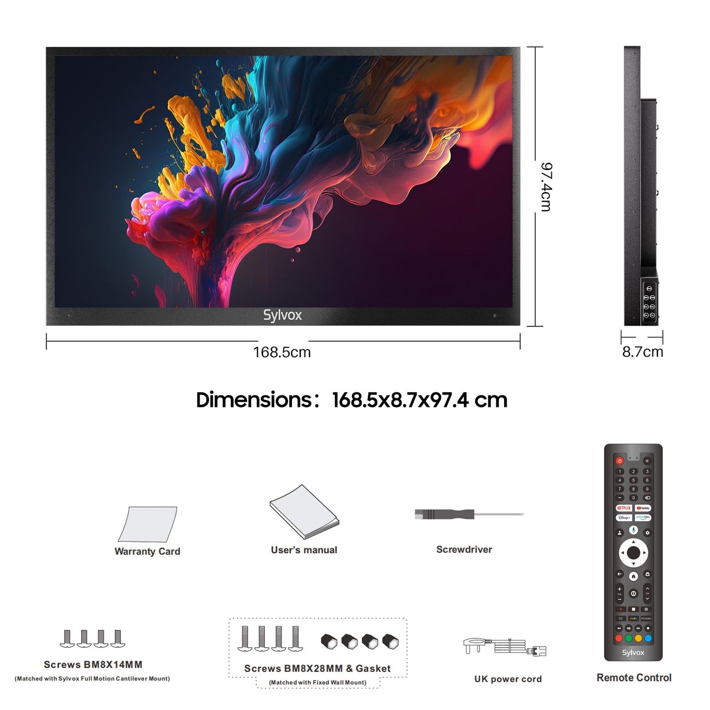 SYLVOX 75" Outdoor TV, 4K HDR10 QLED Smart TV for Google TV, Waterproof 2000nits High Brightness Outside TV for Full Sun, Share to TV, Voice Assistant, Quantum Dot (Pool Pro QLED 2.0) - 2024 Model