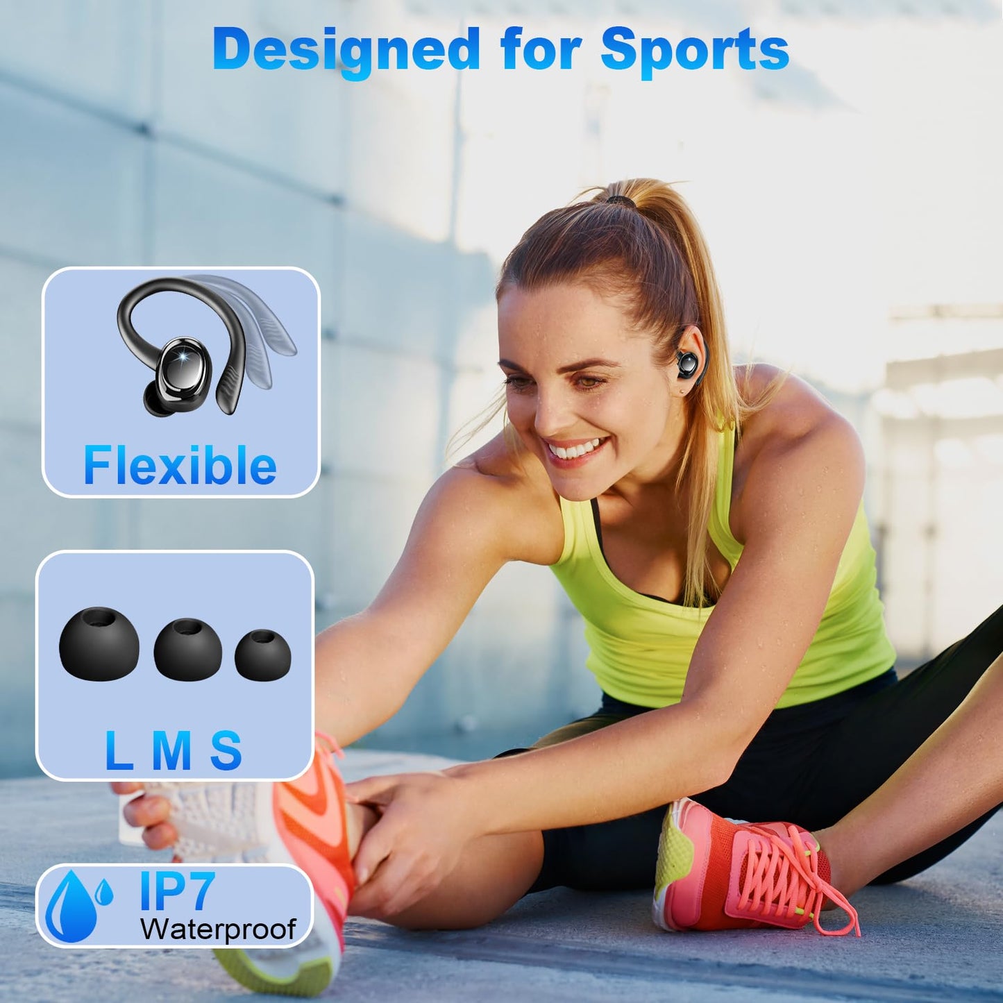 Wireless Earbuds, 2025 Bluetooth 5.4 Headphones Sport, Deep Bass Stereo in Ear Headphone, 4 ENC Noise Cancelling Mic Earphones, 50Hrs USB-C IP7 Waterproof Android iOS Ear Buds for Running Gym Workout
