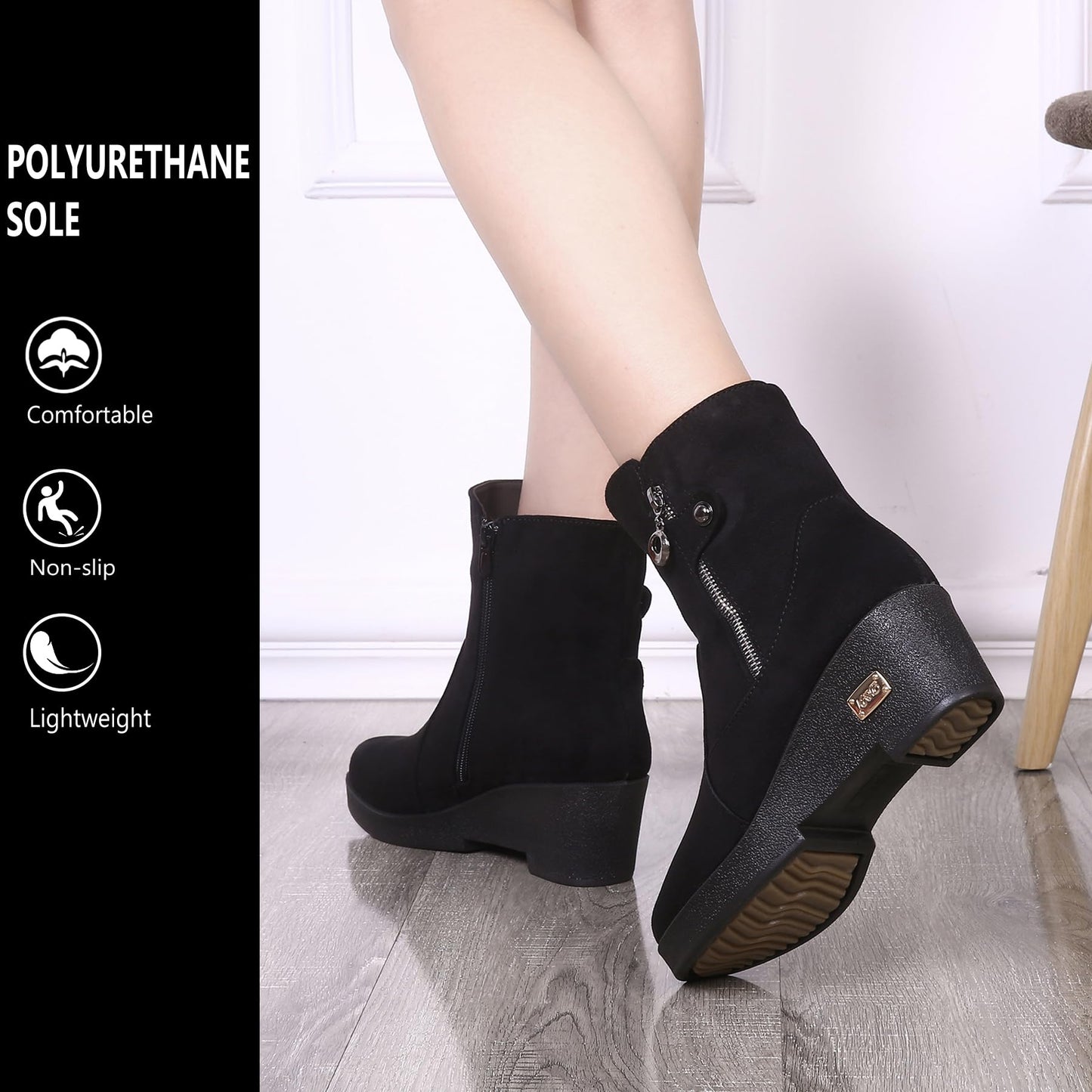 Ladies Winter Warm Snow Boots Womens Outdoor Anti-Slip Zipper Fur Lining Thermal Ankle Booties Shoes Size Black a