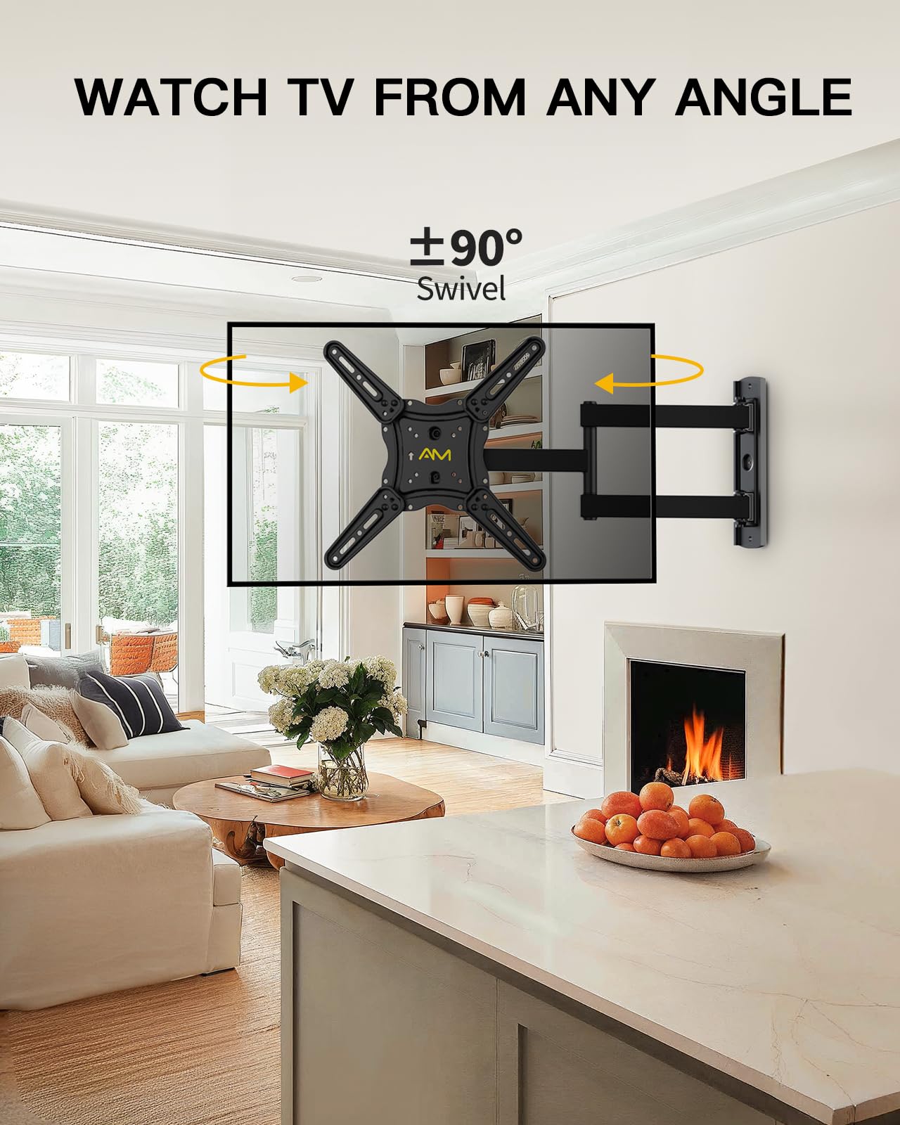 Alphamount TV Wall Bracket for Most 26-60 inch LED LCD Flat and Curved TVs up to 35kg, Sturdy TV Wall Mount with Tilt Swivel Extension, Max VESA 400x400mm, APPIMF7