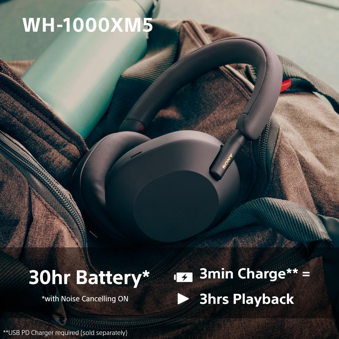 Sony WH-1000XM5 Noise Cancelling Wireless Over-Ear Headphones, Bluetooth, Clear Call Quality, Hi-Res, Up to 30hr Battery Life, Quick Charge, Alexa & Google Assistant, iOS & Android - Midnight Blue