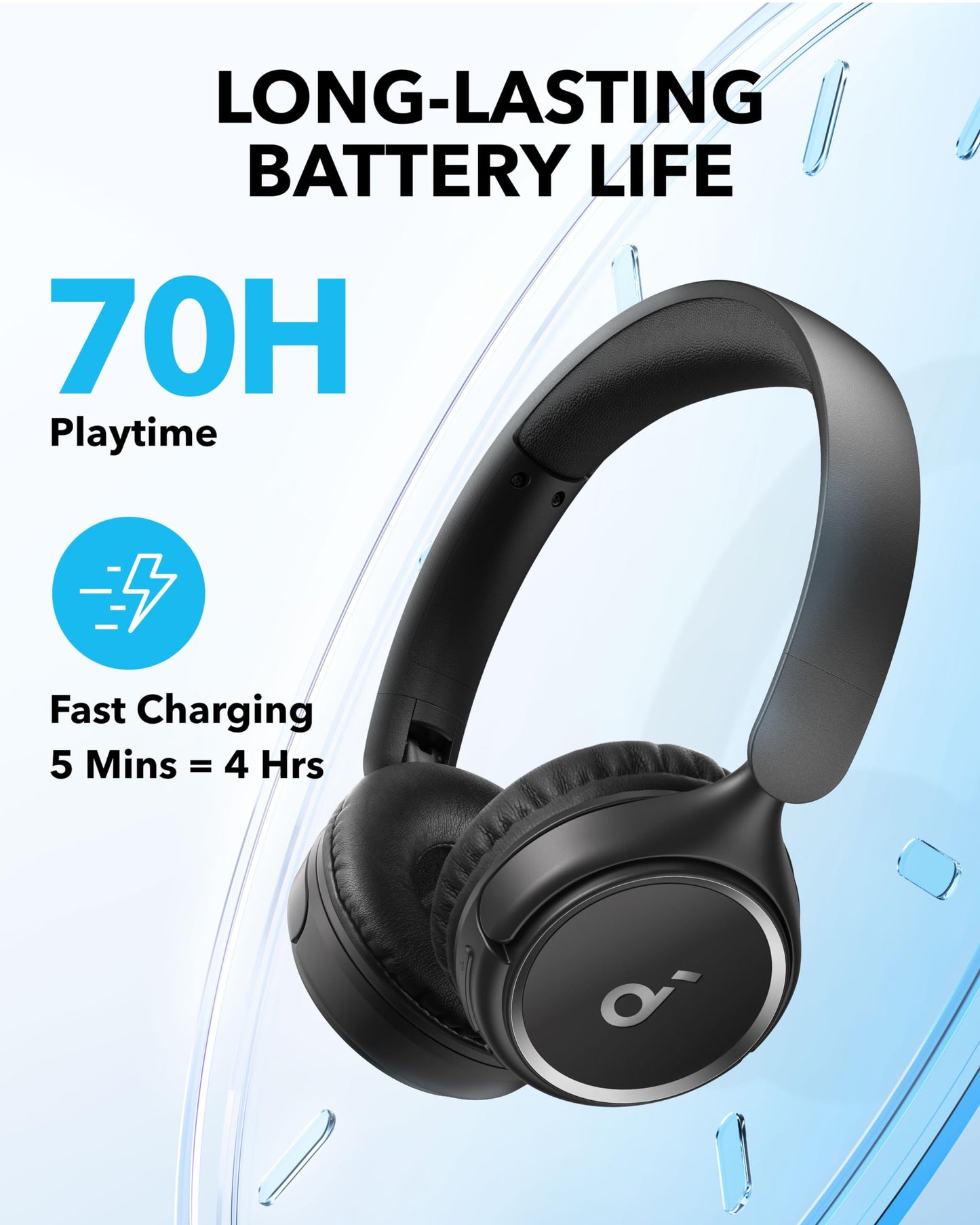 soundcore By Anker H30i Wireless On-Ear Headphones, Foldable Design, Pure Bass, 70H Playtime, Bluetooth 5.3, Lightweight and Comfortable, App Connectivity, Multipoint Connection