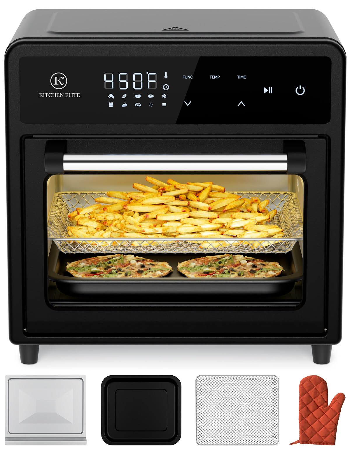 Kitchen Elite Air Fryer Toaster Combo, 12.6 Quart 10-in-1 Stainless Steel Convection Oven Countertop, Non-Toxic for Baking, Roasting, Reheating, Broilers and