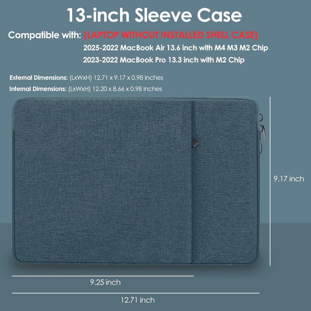 ProElife 13-Inch Laptop Sleeve Case for 2025-2022 MacBook Air 13.6 inch with Apple M4 M3 M2 Chip & MacBook Pro 13.3 inch M2 Accessory Traveling Carrying Canvas Bag Cover Simple Case (Navy Blue)