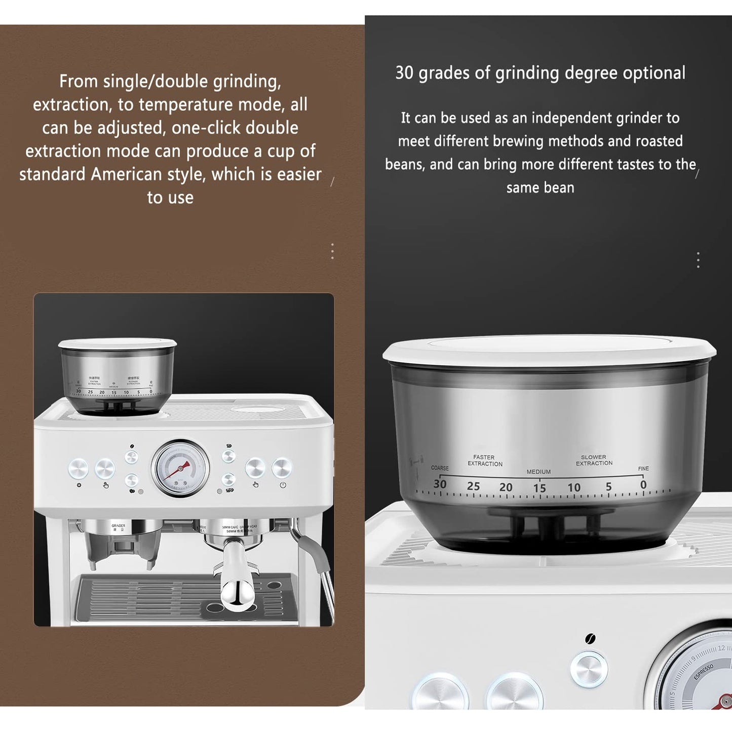 AVLUZ Espresso Machine Semi-Automatic Coffee Maker, Milk Frother Grind Integrated Machine with Double Boiler, Automatic Cleaning