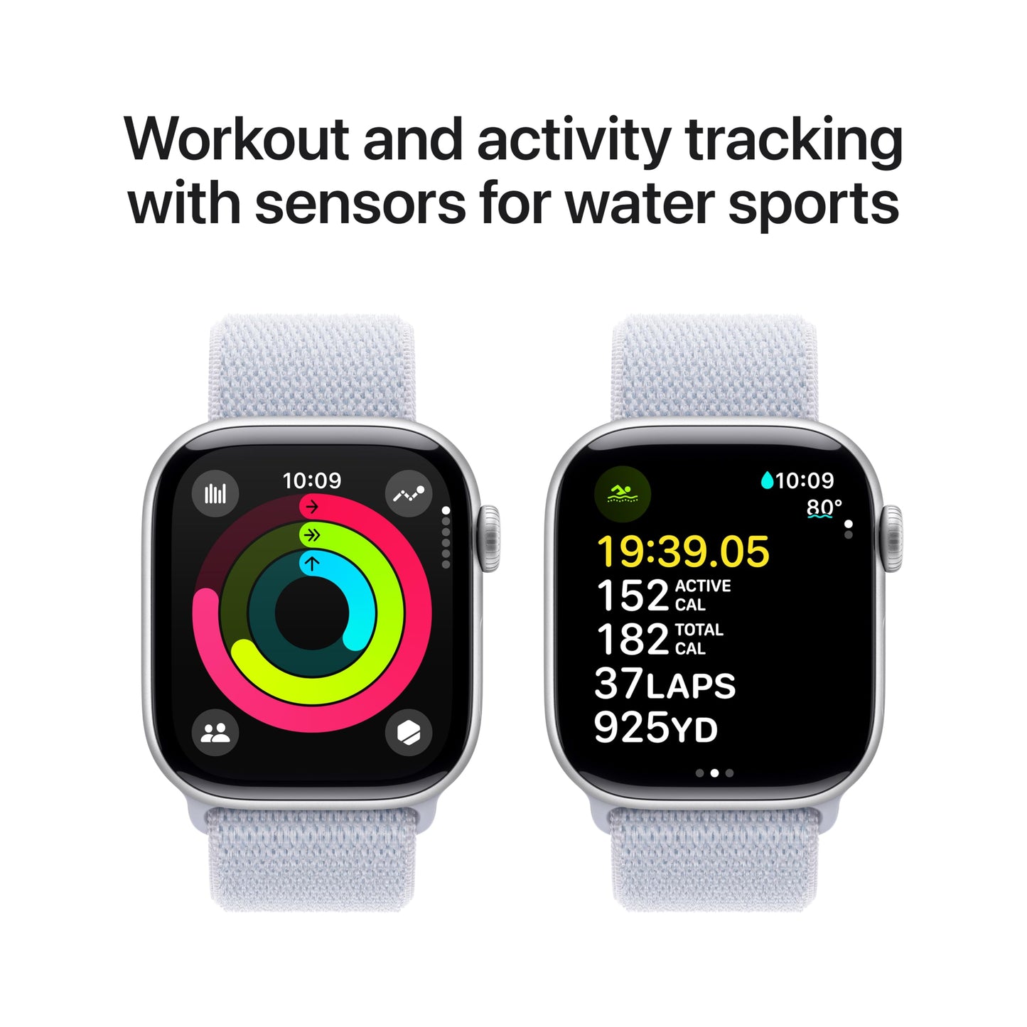 Apple Watch Series 10 GPS 42 mm Smartwatch with Silver Aluminium Case with Blue Cloud Sport Loop - One Size. Fitness Tracker, ECG App, Always-On Retina Display, Carbon Neutral