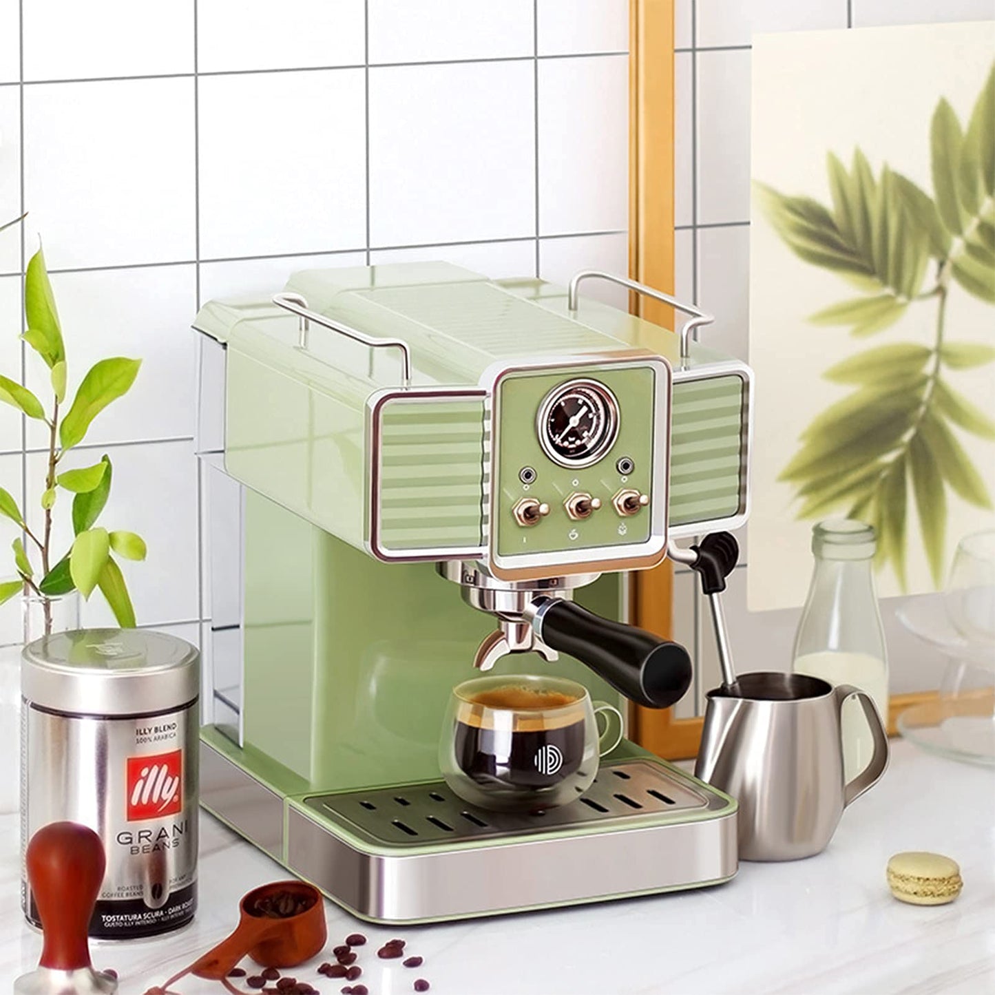 XFZJCHAP Coffee Machine Retro Espresso Machine Small Home Coffee Machine Semi-automatic 15bar Steam Milk Froth Coffee Machine
