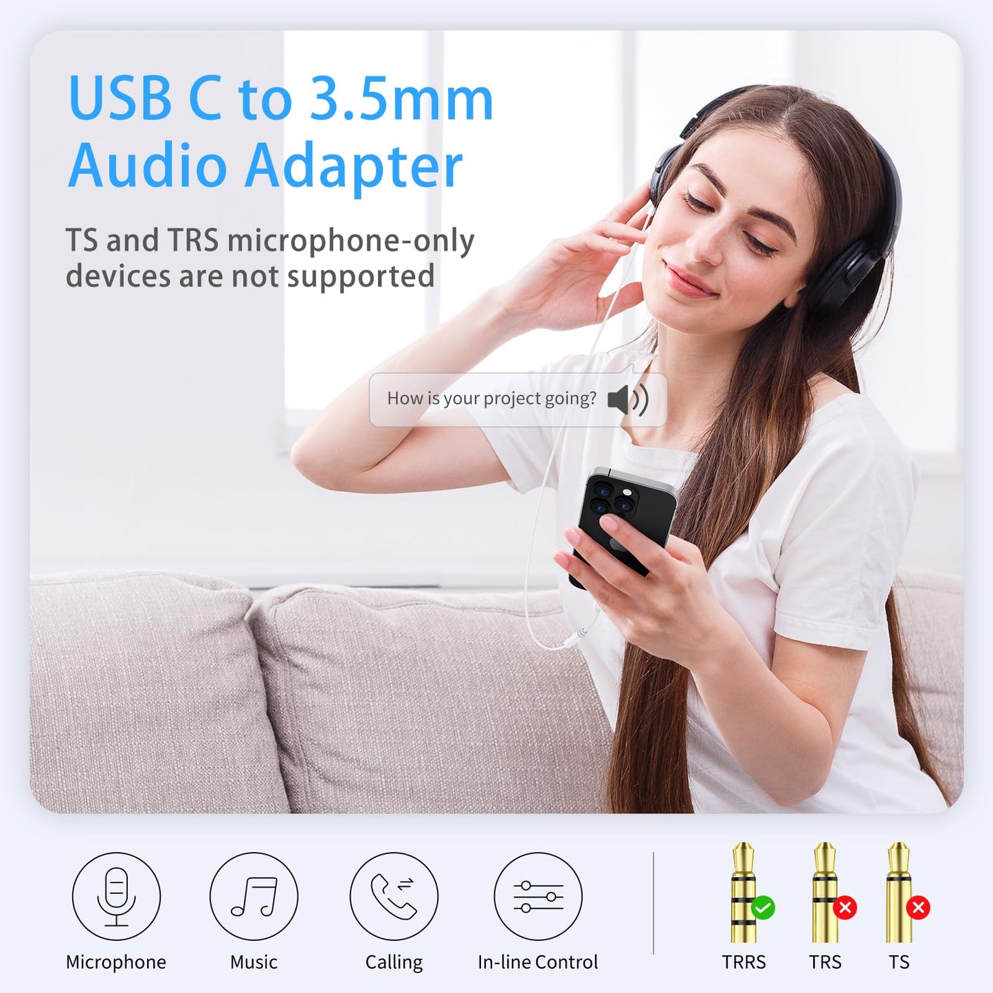 Apple MFi Certified USB C to 3.5mm Headphone Adapter iPhone 15 to 3.5mm Audio Aux Jack Adapter Dongle Earphone Cable Converter Compatible with iPhone 15/15 Plus/15 Pro/15 Pro Max,Galaxy S23 S22 Ultra