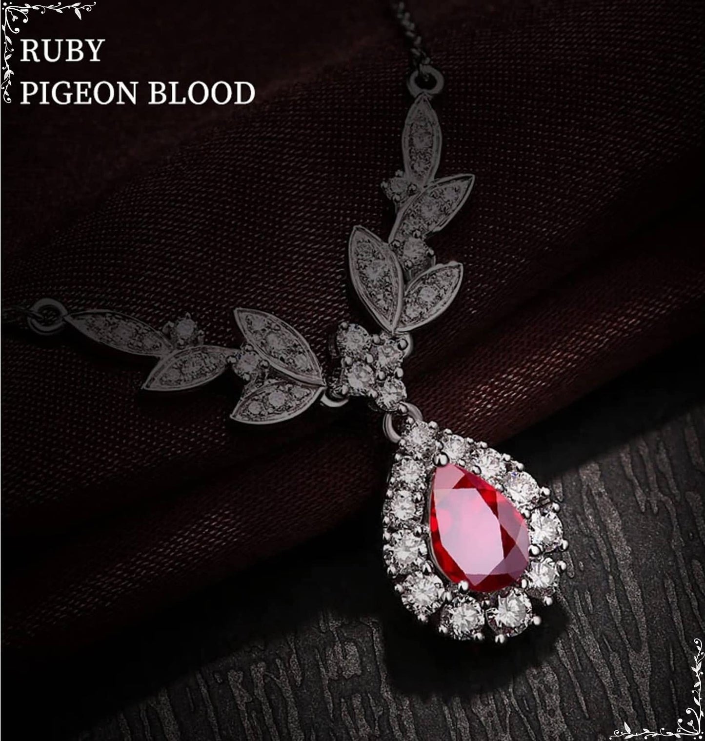 Dsnyu 18K White Gold 750 Bridesmaid Necklaces, 0.69ct Ruby Pendant Necklaces for Women, Flower Silver Necklace Dainty Fine Jewelry Gifts for Her
