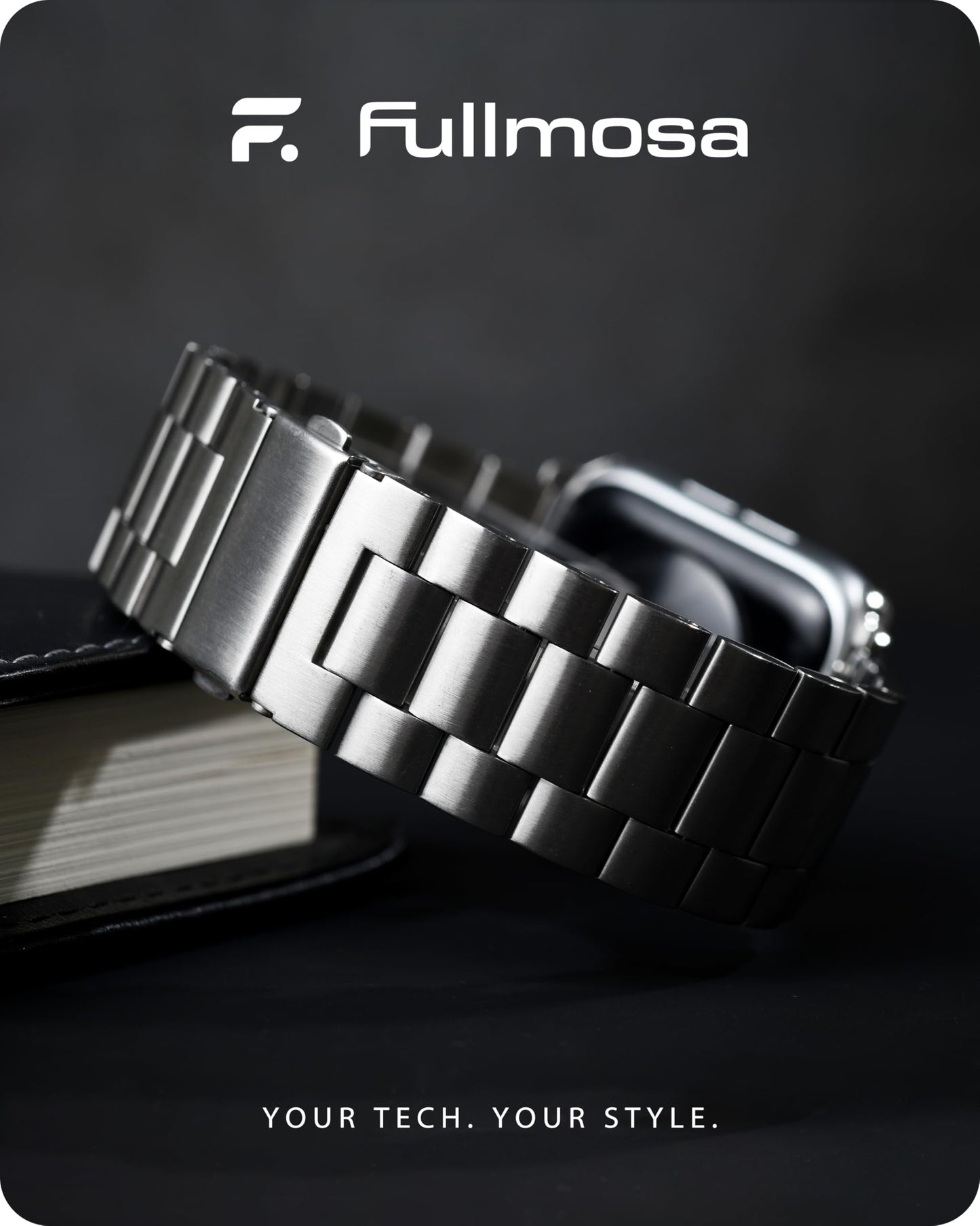 Fullmosa Compatible with Apple Watch Straps 44mm 46mm 45mm 42mm 49mm, Metal Stainless Steel Replacement Bands for iWatch Ultra 2/Ultra/SE/Series 10/9/8/7/6/5/4/3/2/1, Silver & Protective Case