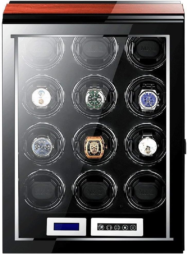 Watch Winder Automatic Watch Winder Box 12 Wooden Battery Quiet Watches Case Watches Boxes Winders Display Storage Black and Brown