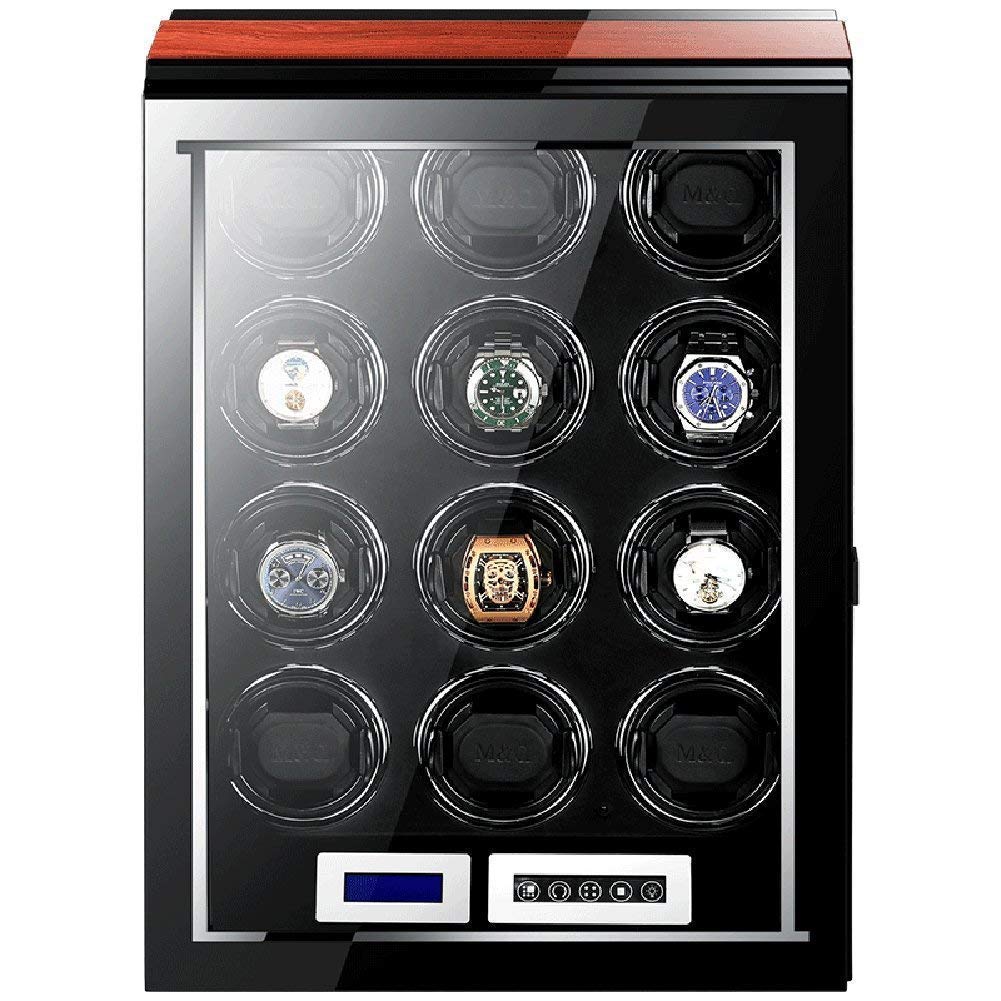 Watch Winder Automatic Watch Winder Box 12 Wooden Battery Quiet Watches Case Watches Boxes Winders Display Storage Black and Brown