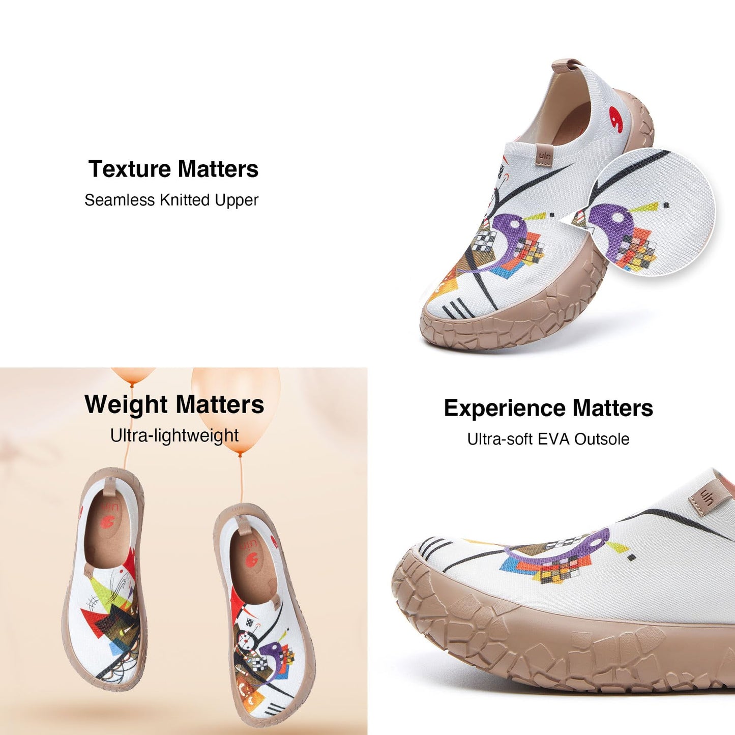 UIN Art Story Vassily Kandinsky Auf Weiss II Women's Walking Travel Shoes Knit Casual Loafers Lightweight Comfort Fashion Sneaker 235mm, UK Size 4, EU Size (37)