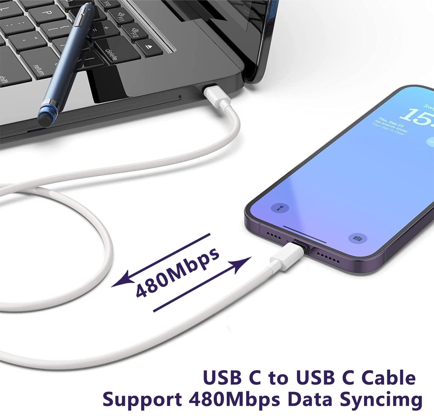96W USB C Super Fast Charger,MacBook Pro Charger,for USB C Laptop Charger, New 16,15,14,13 inch,iPad Pro12.9,11 inch Lenovo, and All USB C Device,power adapter with 2M USB C to C Cable