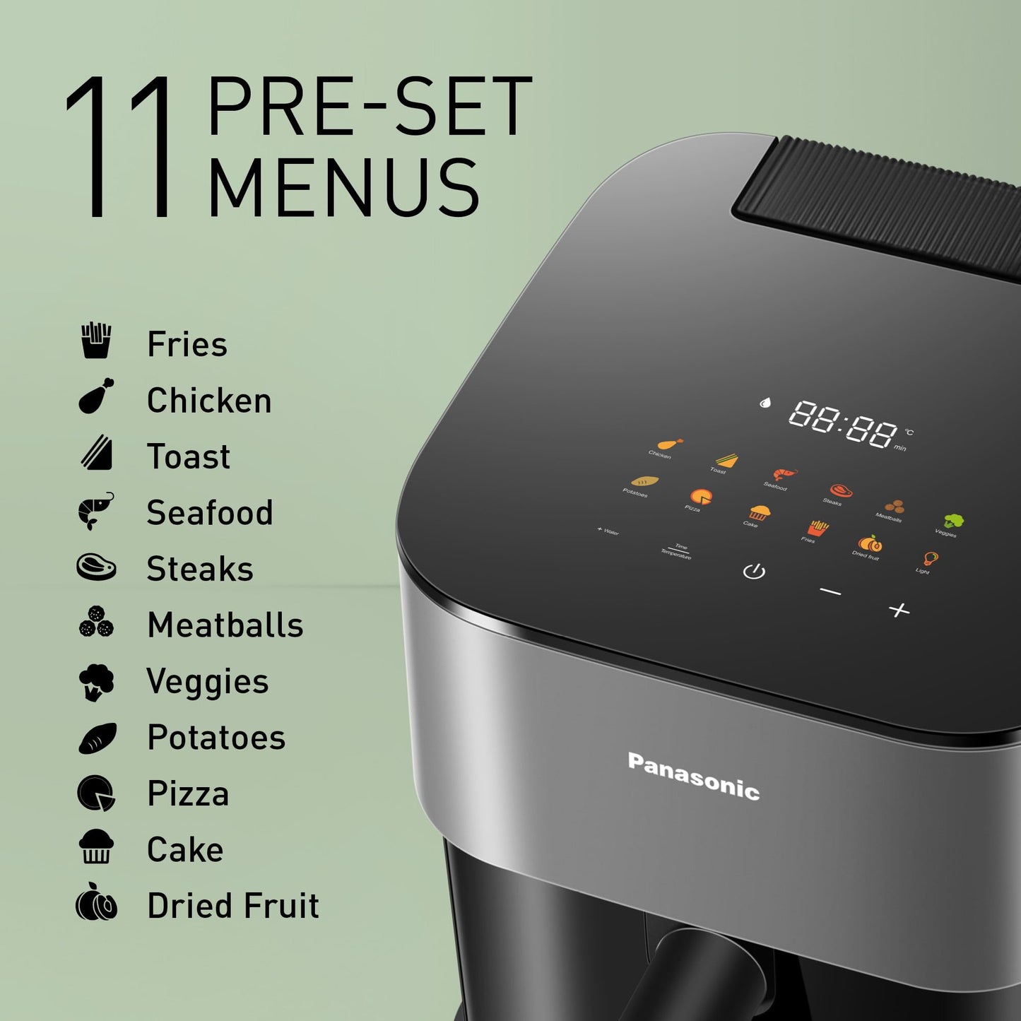Panasonic NF-CC500SXC Air Fryer With Viewing Window, 5L, 80-200°C, Digital Timer & LCD, Gentle Steam, 11 Presets, Easy Clean, Matt Grey