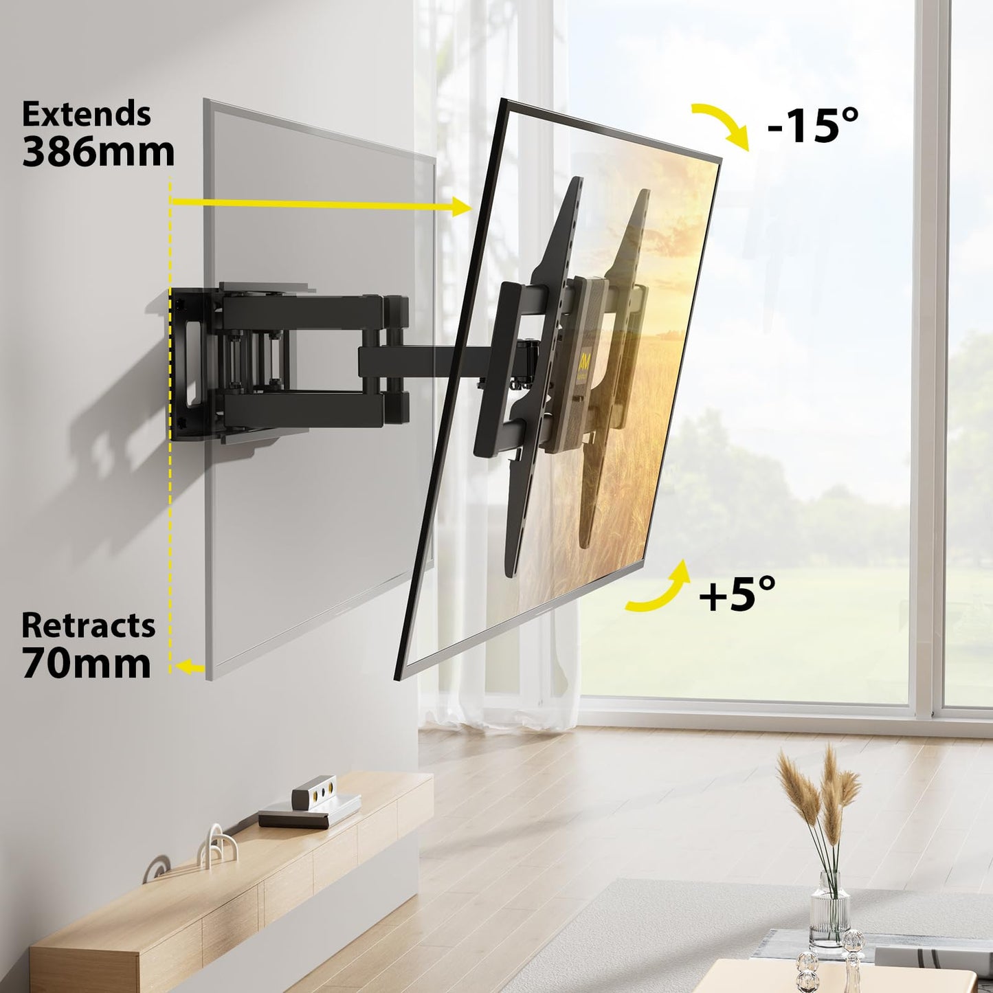 Alphamount TV Wall Bracket for Most 37 to 75 Inch 4K LED & OLED TVs up to 45kg, TV Bracket with Dual Articulating Arms, Swivel, Extension & Tilt, TV Wall Mount with Max VESA 600x400mm