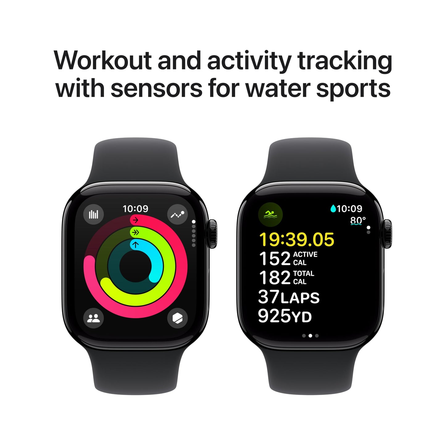 Apple Watch Series 10 GPS + Cellular 42 mm Smartwatch with Jet Black Aluminium Case with Black Sport Band - S/M. Fitness Tracker, ECG App, Always-On Retina Display, Water Resistant