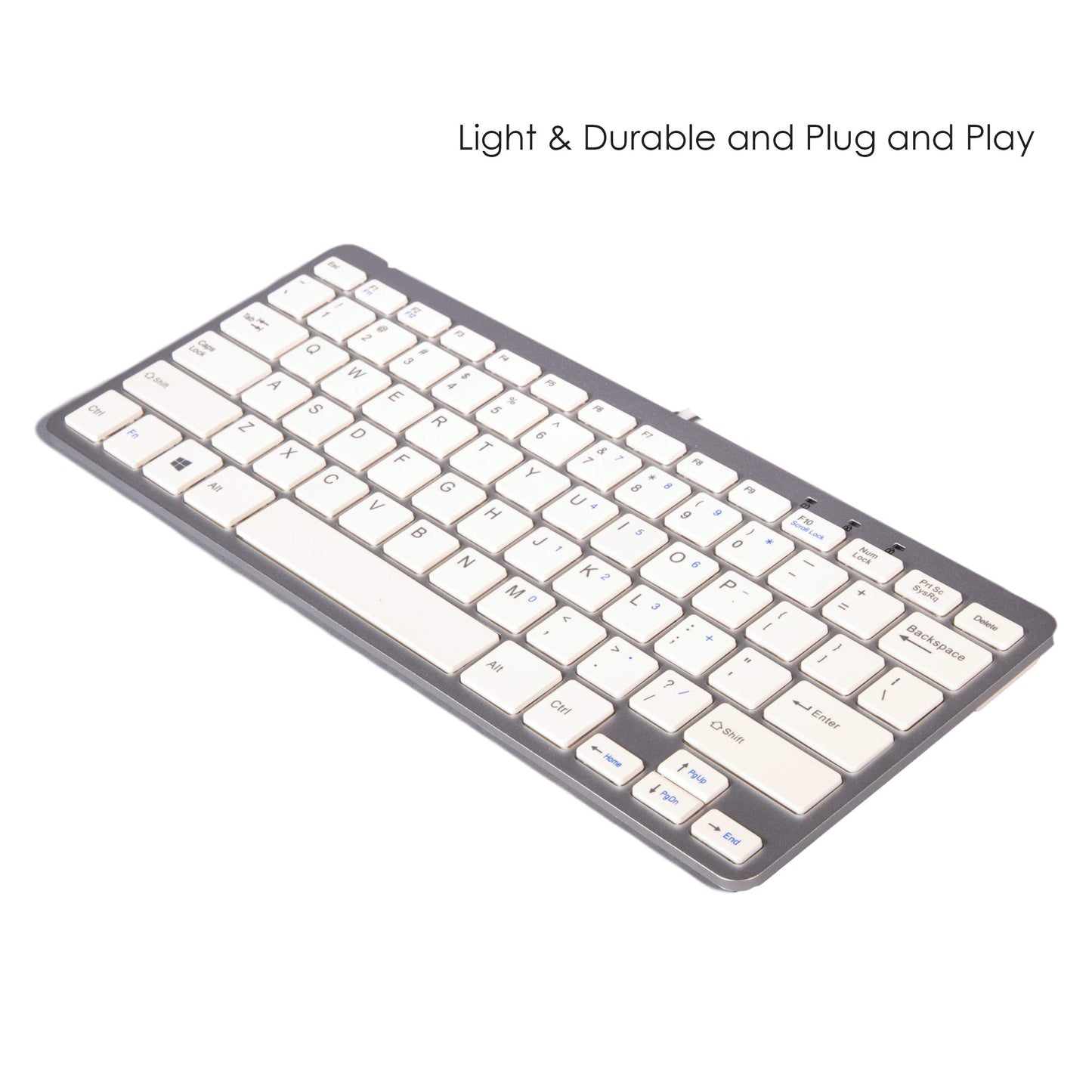 TRIXES Keyboard Mini Wired USB Key Board Slim Silver & White - Plug and Play - Compact and Durable - Suitable for PC, Computer, Apple Mac, Laptop, Windows etc