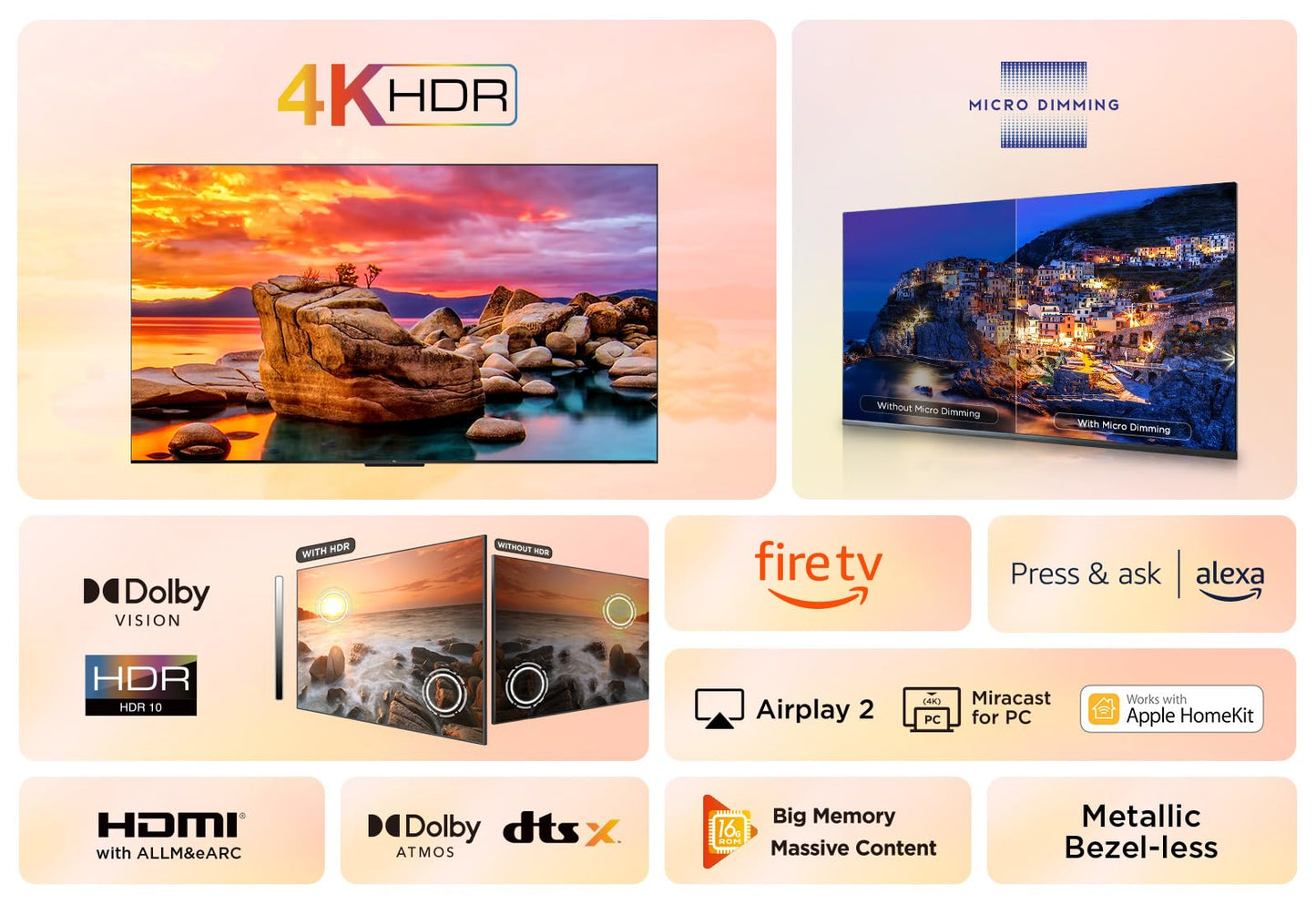 TCL 43PF650K 43-inch 4K Ultra HD, HDR TV, Smart LED Fire TV (Dolby Vision, Dolby Atmos, DTS, HDR 10, Alexa built-in, Airplay2, Miracast)