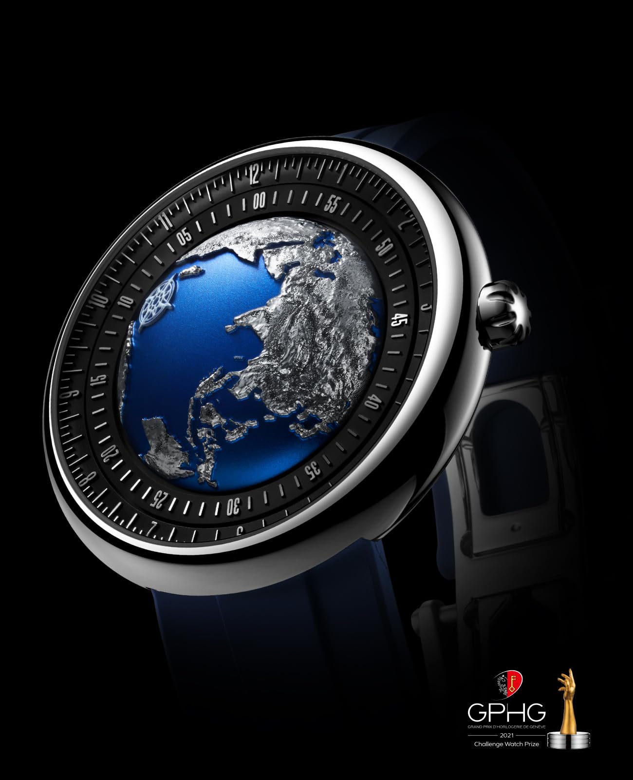 CIGA Design Mechanical Automatic Watch Blue Planet II Luminous Edition U Series Stainless Steel/Titanium Sapphire Crystal for Men and Women with Fluororubber Strap