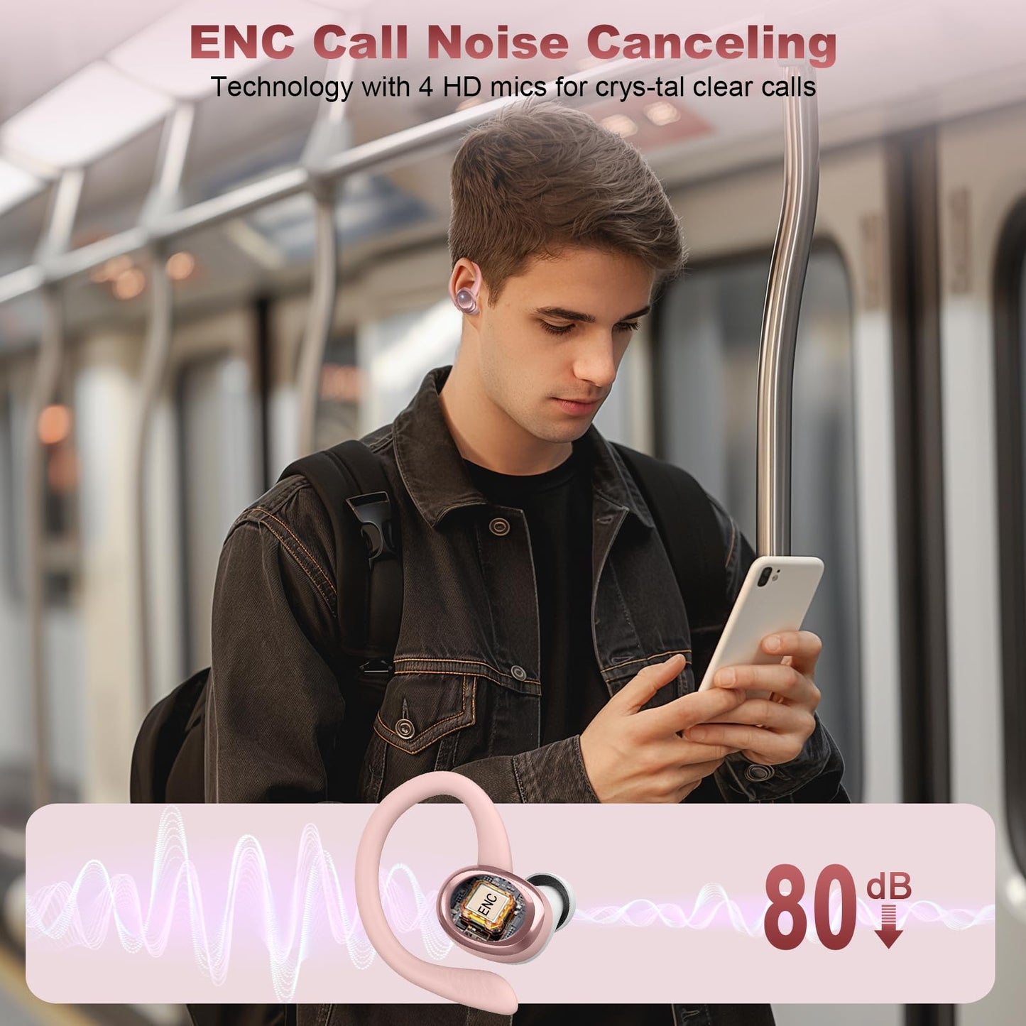 Wireless Earbuds, 2025 Bluetooth 5.4 Headphones Sport, Deep Bass Stereo in Ear Headphone, 4 ENC Noise Cancelling Mic Earphones, 50Hrs IP7 Waterproof USB-C iOS Android Ear Buds for Running Gym Workout