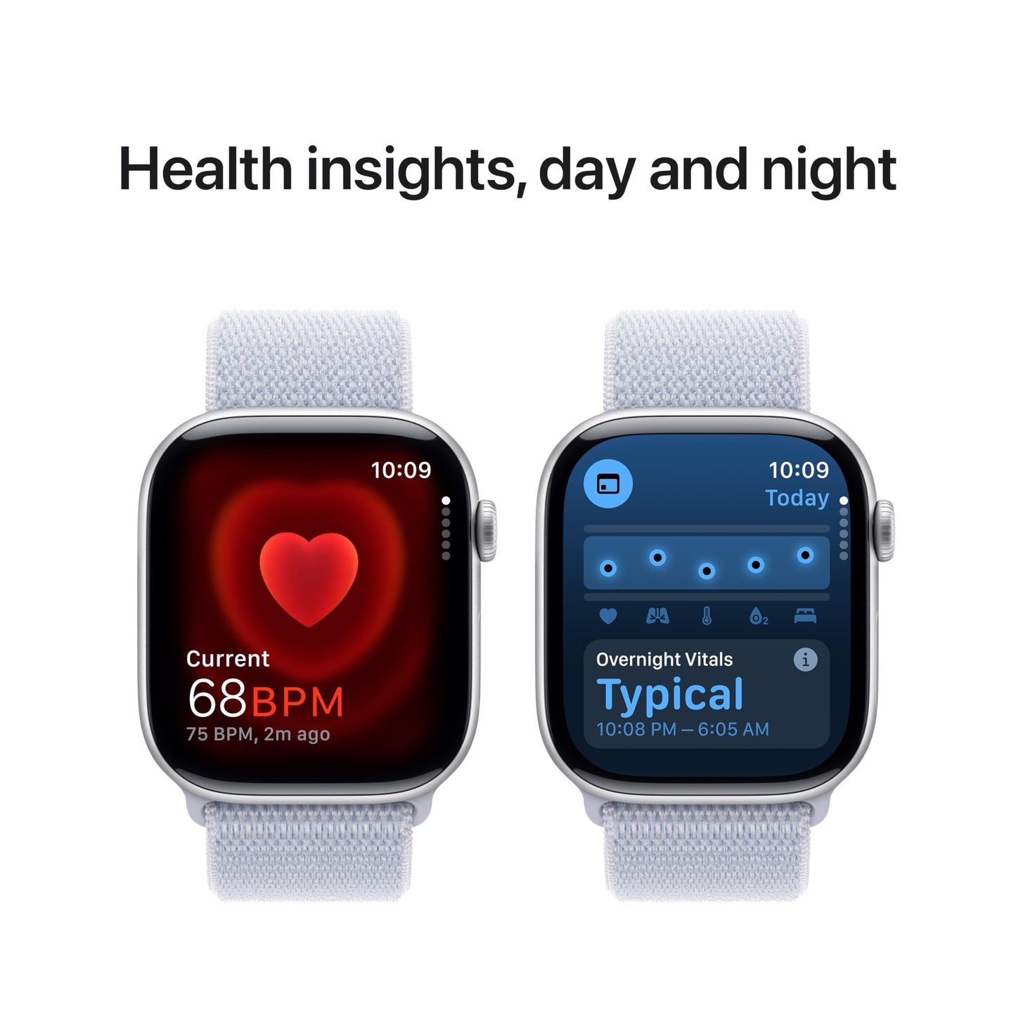 Apple Watch Series 10 GPS 46 mm Smartwatch with Silver Aluminium Case with Blue Cloud Sport Loop - One Size. Fitness Tracker, ECG App, Always-On Retina Display, Carbon Neutral