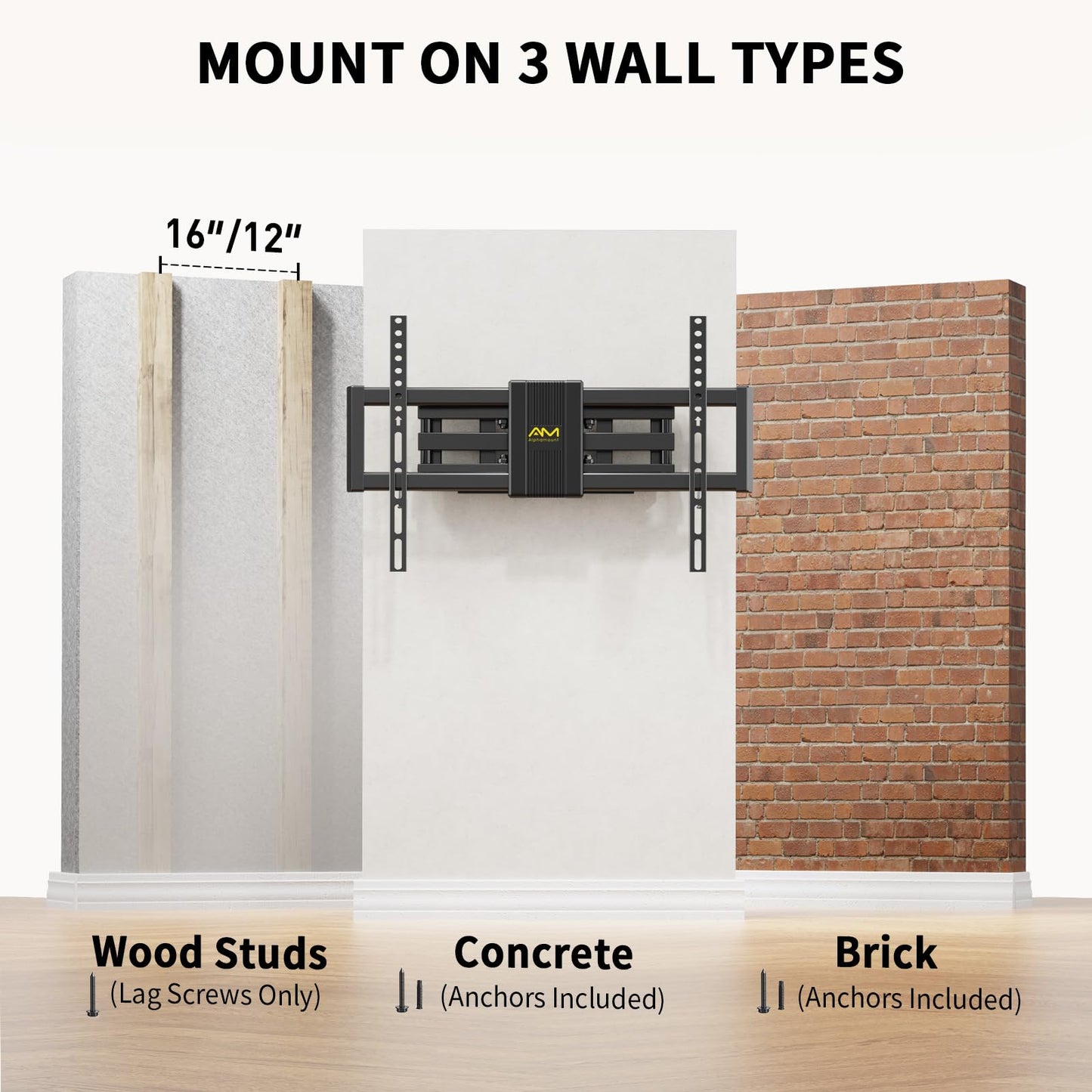Alphamount TV Wall Bracket for Most 37 to 75 Inch 4K LED & OLED TVs up to 45kg, TV Bracket with Dual Articulating Arms, Swivel, Extension & Tilt, TV Wall Mount with Max VESA 600x400mm