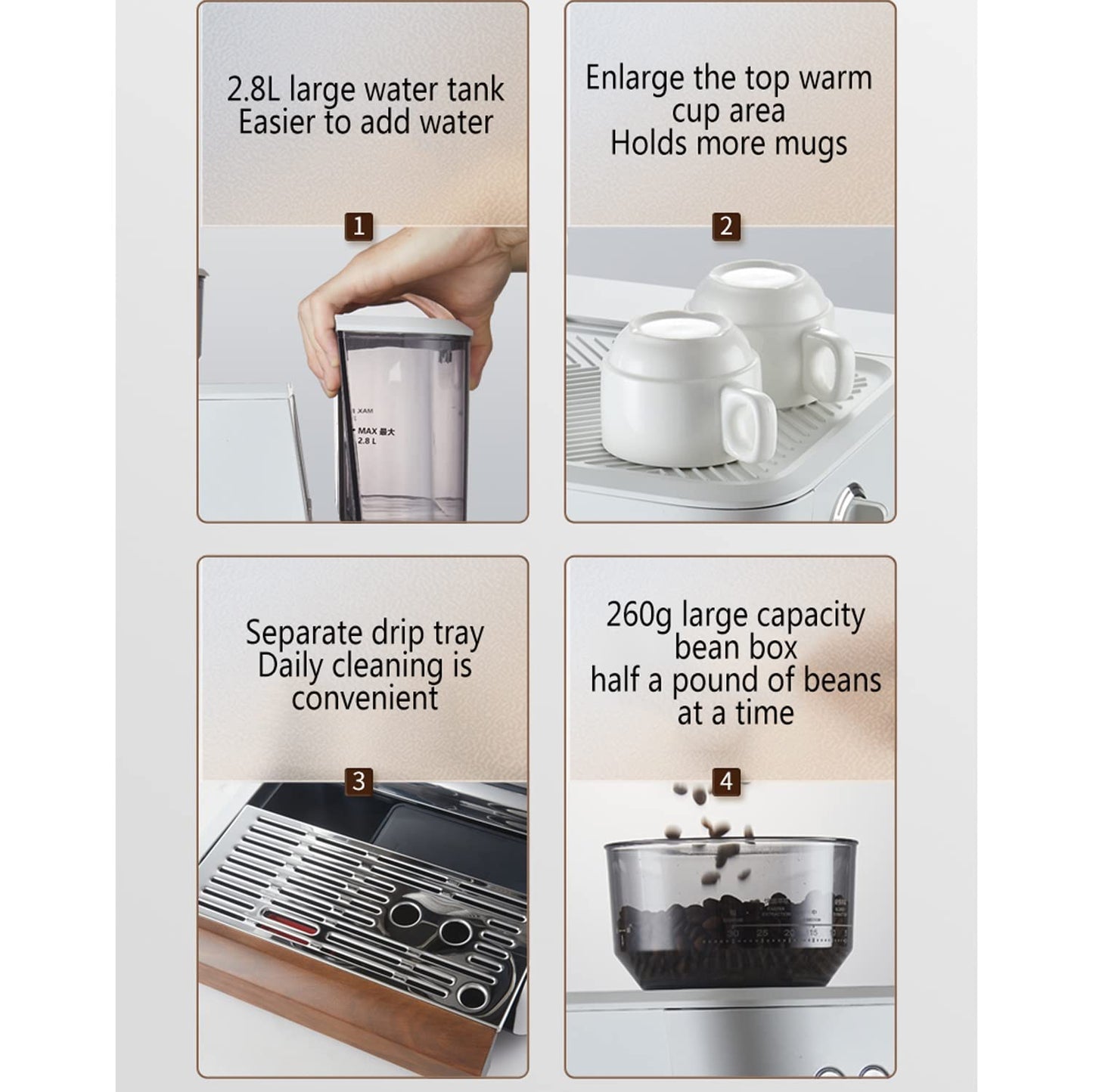 AVLUZ Espresso Machine Semi-Automatic Coffee Maker, Milk Frother Grind Integrated Machine with Double Boiler, Automatic Cleaning