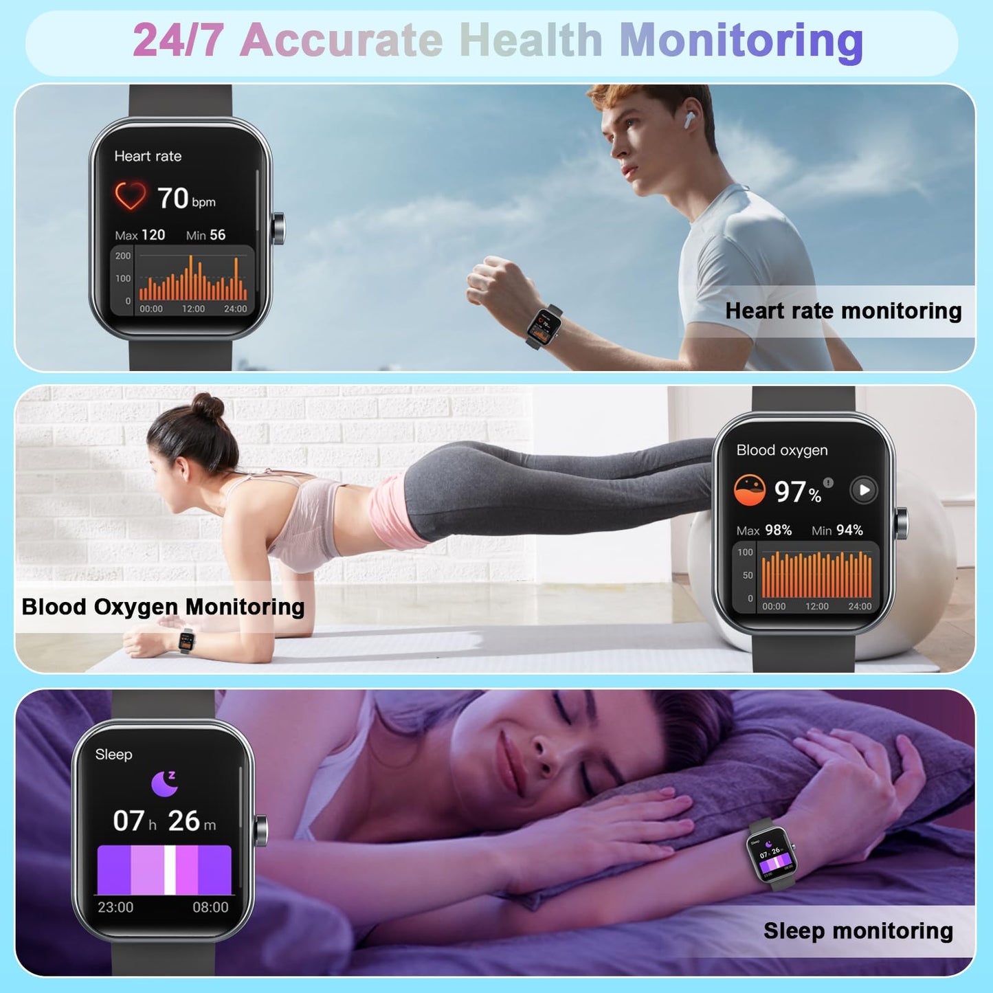 Smart Watch for Men Women (Answer/Make Call), 1.96"HD Screen Fitness Watch with Heart Rate/Sleep Monitor/SpO2/Pedometer, Activity Tracker 110+ Sport Modes, IP68 Waterproof Smartwatch for IOS Android