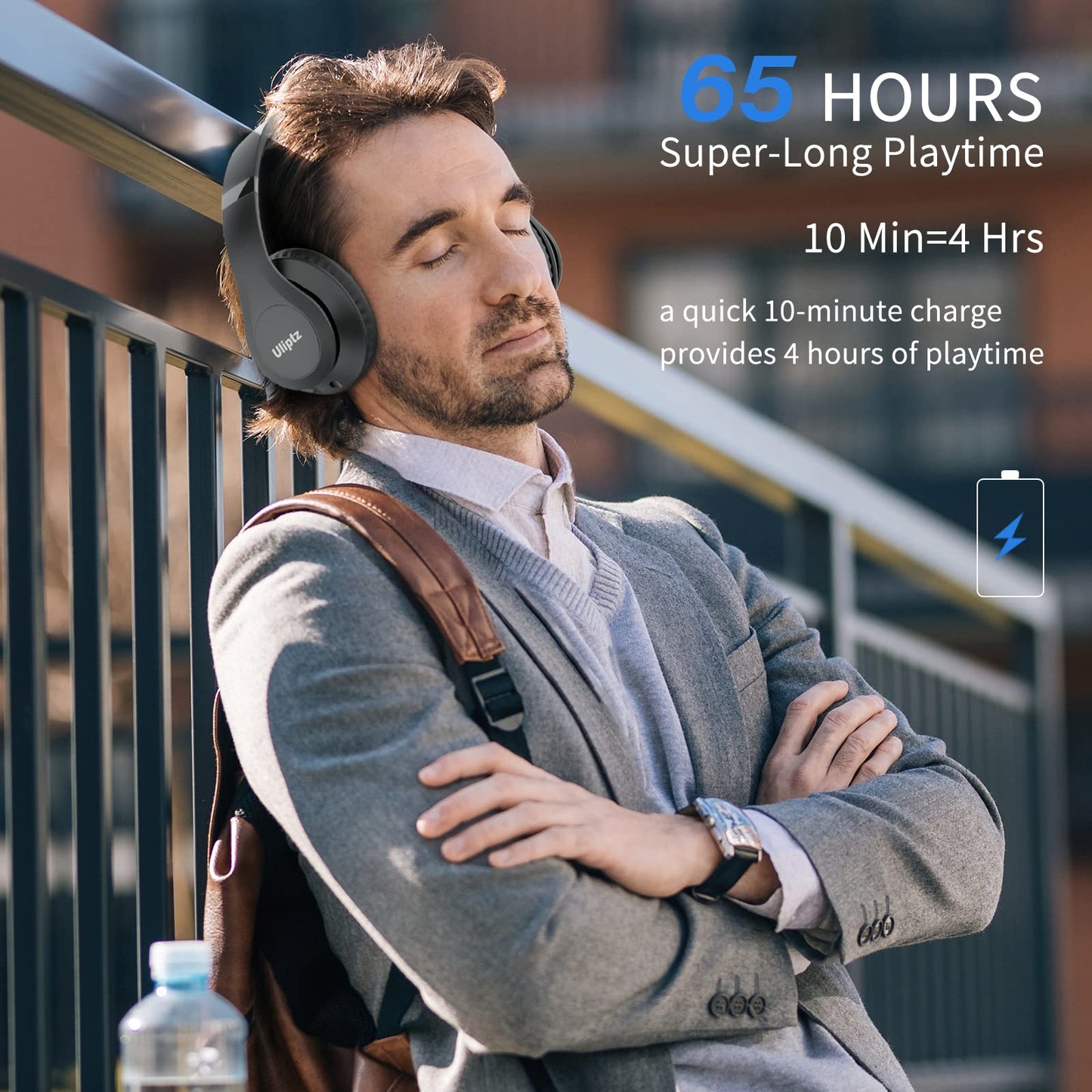 Uliptz Wireless Headphones Over Ear, 65 Hrs Playtime Bluetooth Headphones, 6 EQ Modes Foldable Lightweight Headphones Wireless, Foldable Bluetooth 5.3 for Travel/Office/PC (Black)