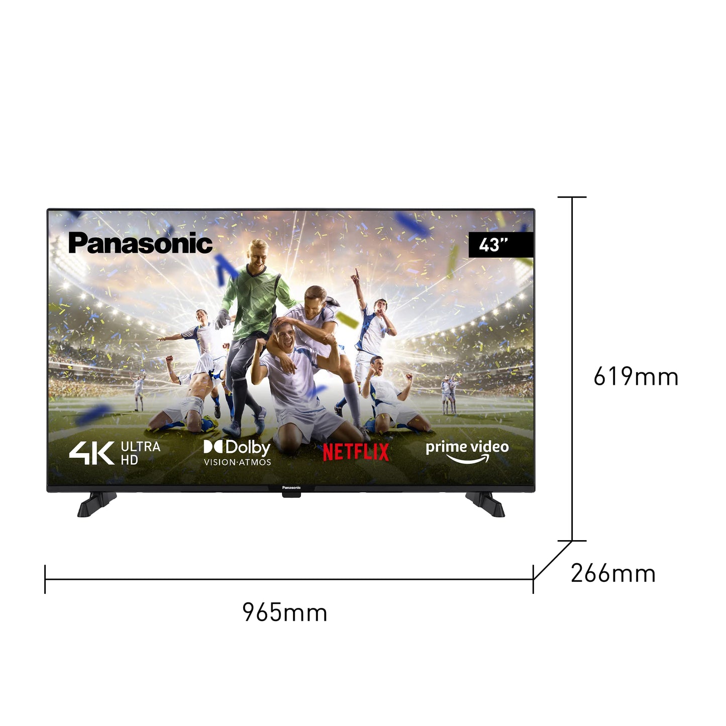 Panasonic TX-43MX610B, 43 Inch 4K Ultra HD LED Smart 2023 TV, High Dynamic Range (HDR), Linux TV, Dolby Atmos & Dolby Vision, Google Assistant, Amazon Alexa, 2 Feet Pedestal, Black