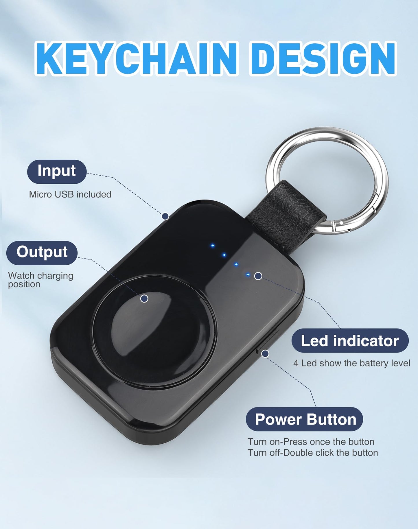 Portable Wireless Charger for Apple Watch Series 10,9,8,7,6,5,4,3,2,SE,Ultra 2,i.VALUX 1000mAh iWatch Charger Magnetic Keychain Power Bank, Travel Apple Watch Accessories 45/44/42/41/40/38/49mm(Black)