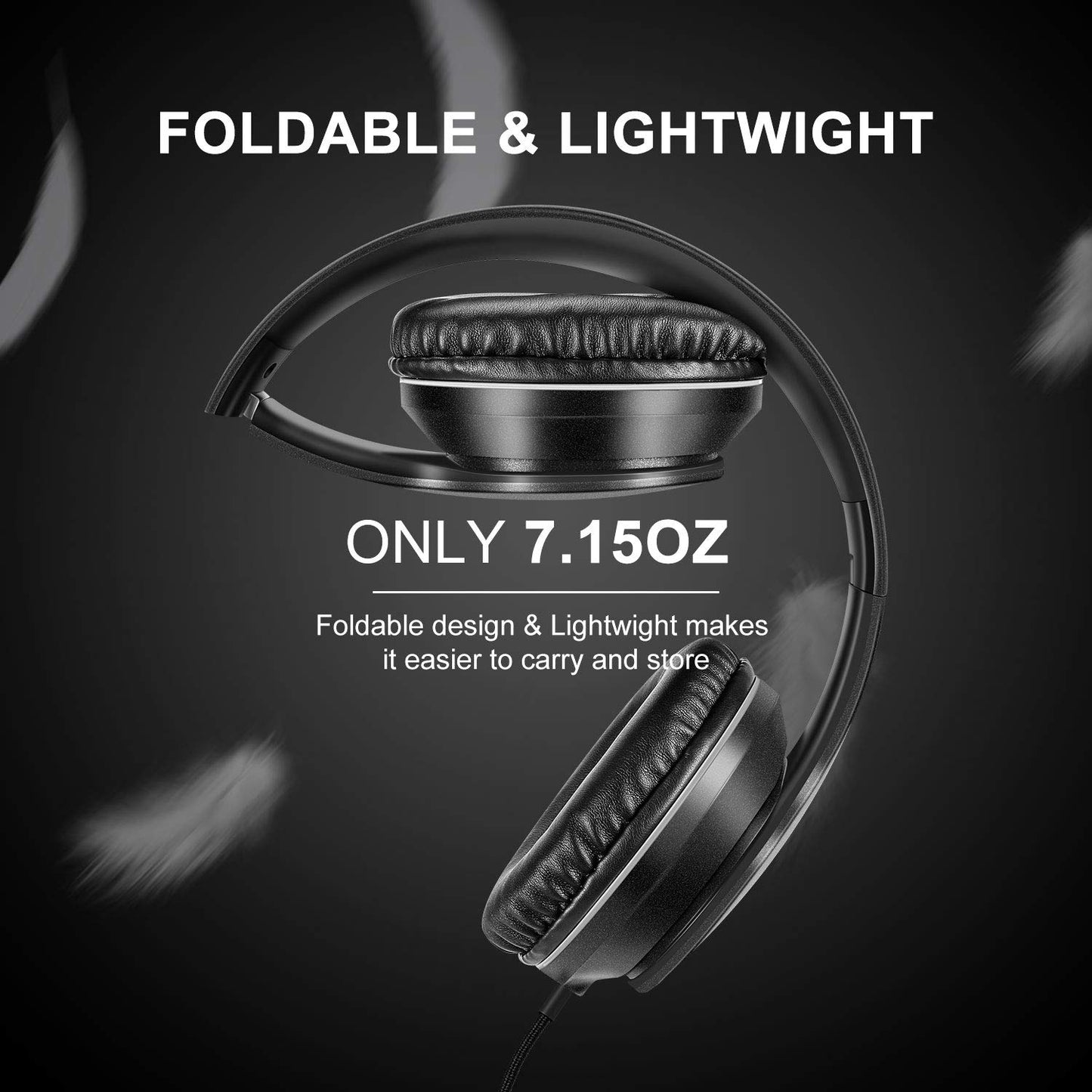 LORELEI X6 Over-Ear Headphones With Microphone, Lightweight Foldable & Portable Stereo Bass With 1.45M No-Tangle, Wired for Smartphone Tablet MP3/4 (Space Black)