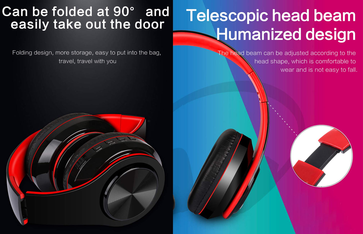 WuXingMeiLi Wireless Bluetooth Headphones Over Ear, Foldable Headphones Hi-Fi Stereo Comfortable Earpads Bluetooth Headsets Wired Mode with Mic for Cellphone PC TV (Type1 black)