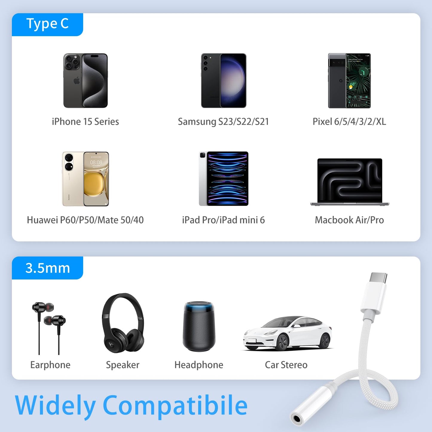 Apple MFi Certified USB C to 3.5mm Headphone Adapter iPhone 15 to 3.5mm Audio Aux Jack Adapter Dongle Earphone Cable Converter Compatible with iPhone 15/15 Plus/15 Pro/15 Pro Max,Galaxy S23 S22 Ultra