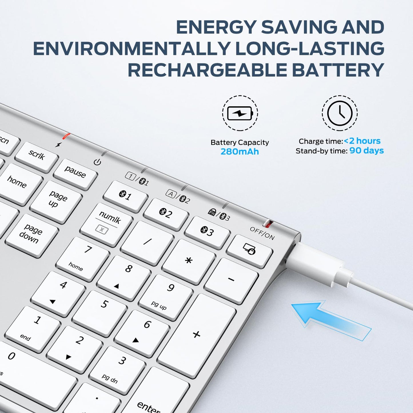 iClever Bluetooth Keyboard, USB-C Rechargeable Wireless Keyboard, Multi-Device Full Size with Numeric Keypad for Mac, Bluetooth 5.1 up to 3 Devices, QWERTY UK Layout, for Laptop/Mac/iMac/Computer/PC