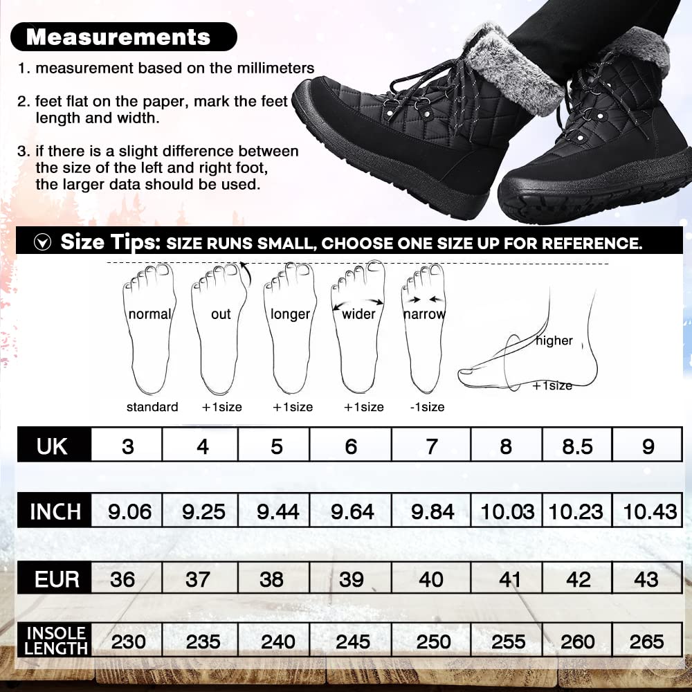 Snow Boots Comfort Outdoor Plush Warm Bootie Winter Women Flat Ankle Boots Black UK 8.5