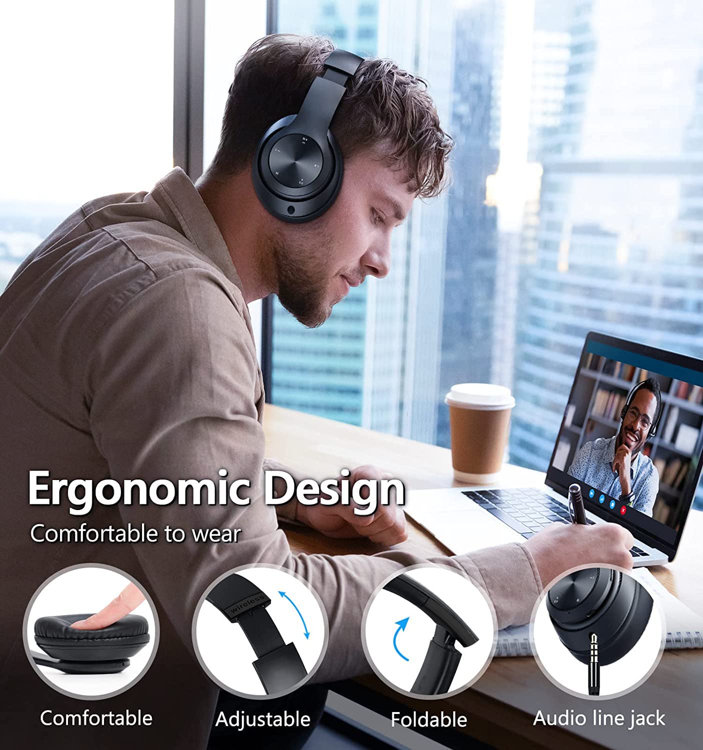 Bluetooth Headphones Over-Ear, Foldable Wireless and Wired Stereo Headset Micro SD/TF, FM for Cell Phone,PC,Soft Earmuffs &Light Weight for Travel/Office/Cellphone/PC