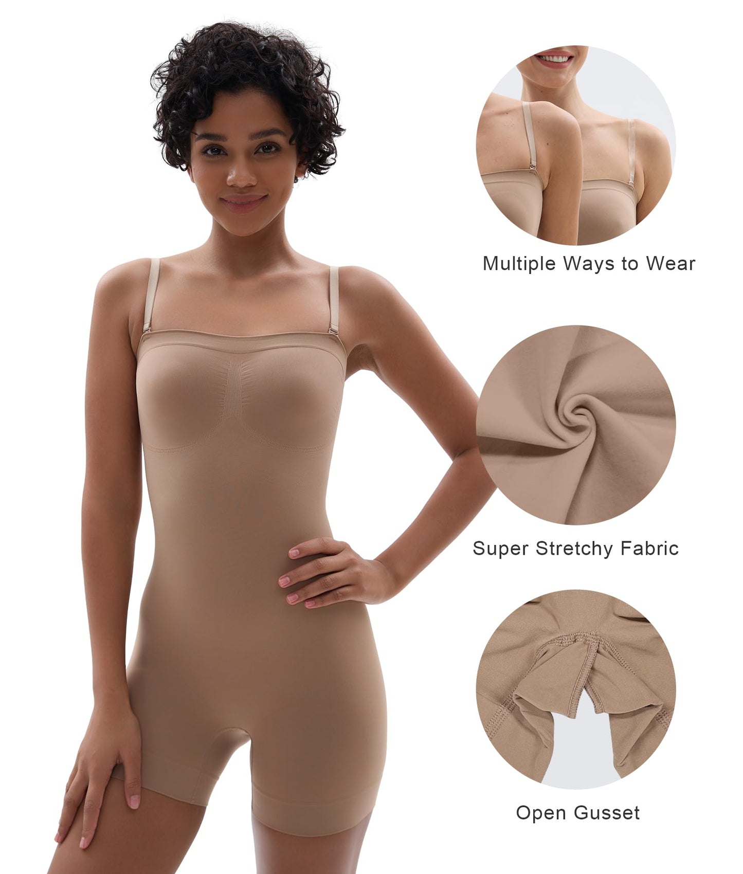SHAPERX Strapless Bodysuit Shapewear for Women Tummy Control Seamless Sculpting Body Shaper with Removable Straps, UK-SZ5217-Sienna-L/XL