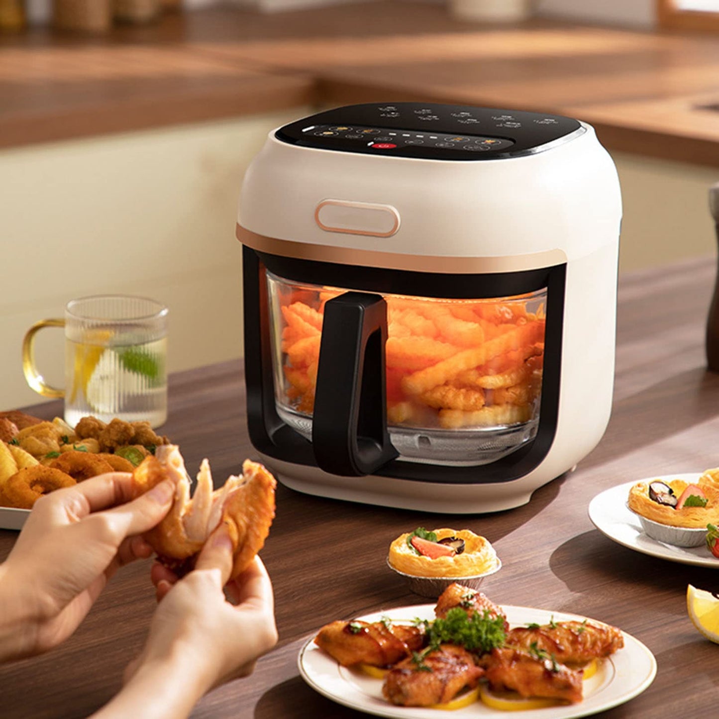 4L Air Fryer Oven, Oil Free Frying, Easy Clean, Non Stick Basket (Color : Wit)
