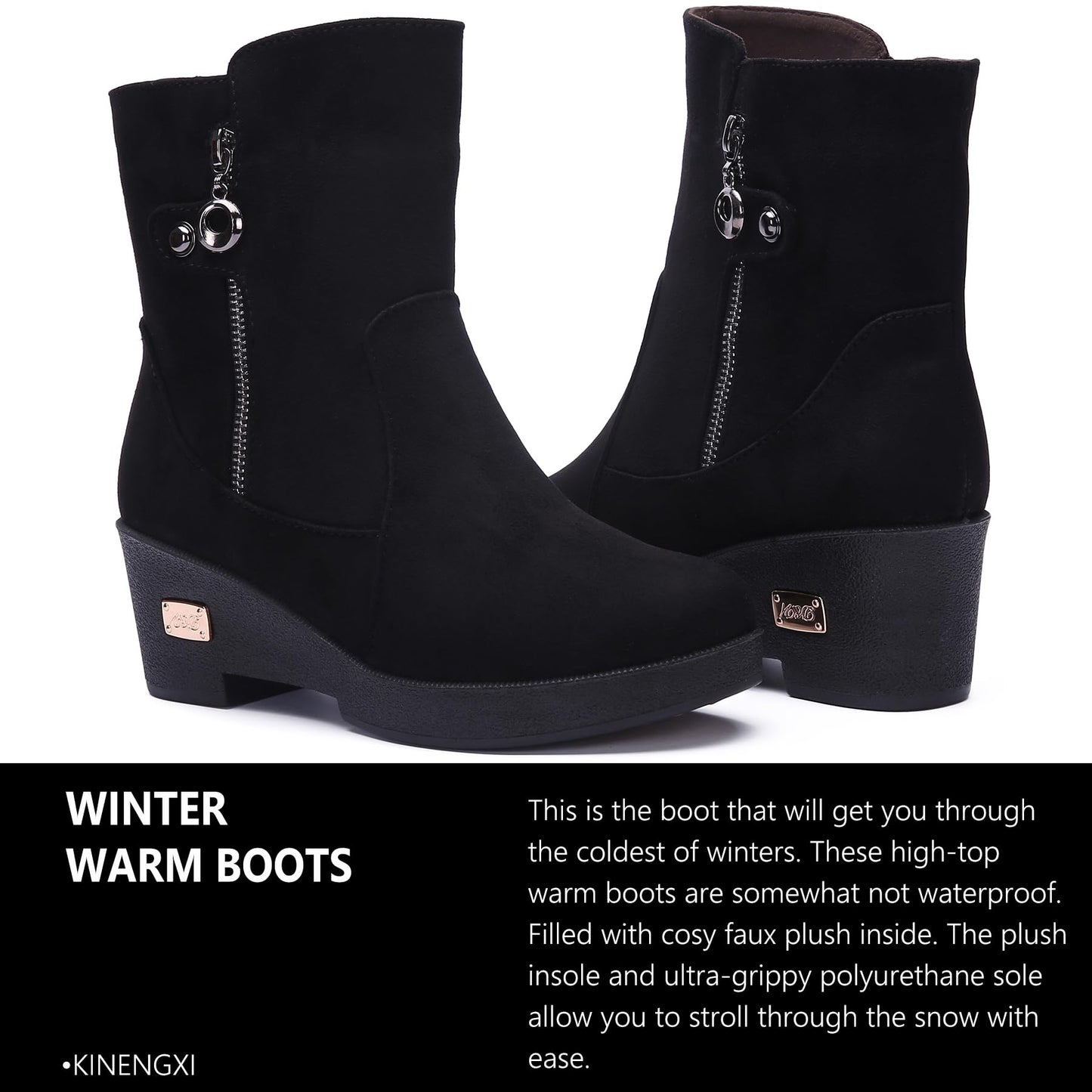 Ladies Winter Warm Snow Boots Womens Outdoor Anti-Slip Zipper Fur Lining Thermal Ankle Booties Shoes Size Black a
