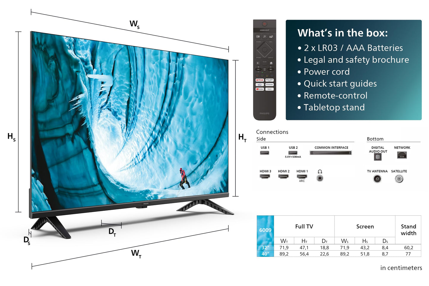 Philips 40PHS6009 Full HD LED Smart TV - 40 Inch Display with Pixel Plus, Titan OS Platform and Dolby Digital Sound, Works with Alexa and Google Voice Assistant - Matt Black
