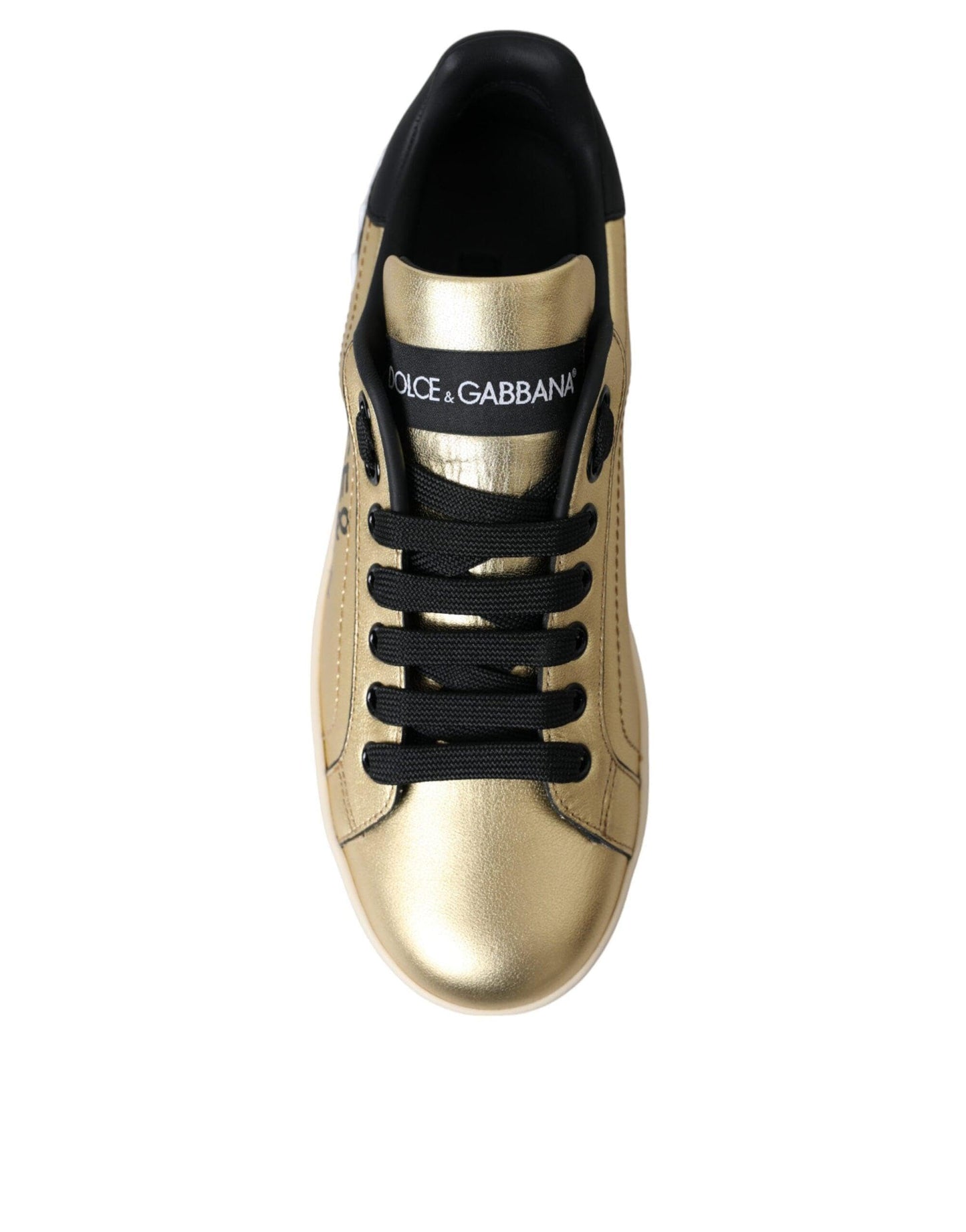 Dolce & Gabbana Gold Portofino Calf Leather Sneakers Women's Shoes (Pre-Owned), Gold Black, 5.5