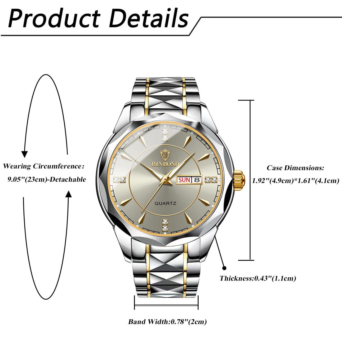 JewelryWe Business Analog Quartz Watches: Men Women Dress Waterproof Luminous Date Calendar Dial Stainless Steel Luxury Multifunctional Couple Wrist Watch